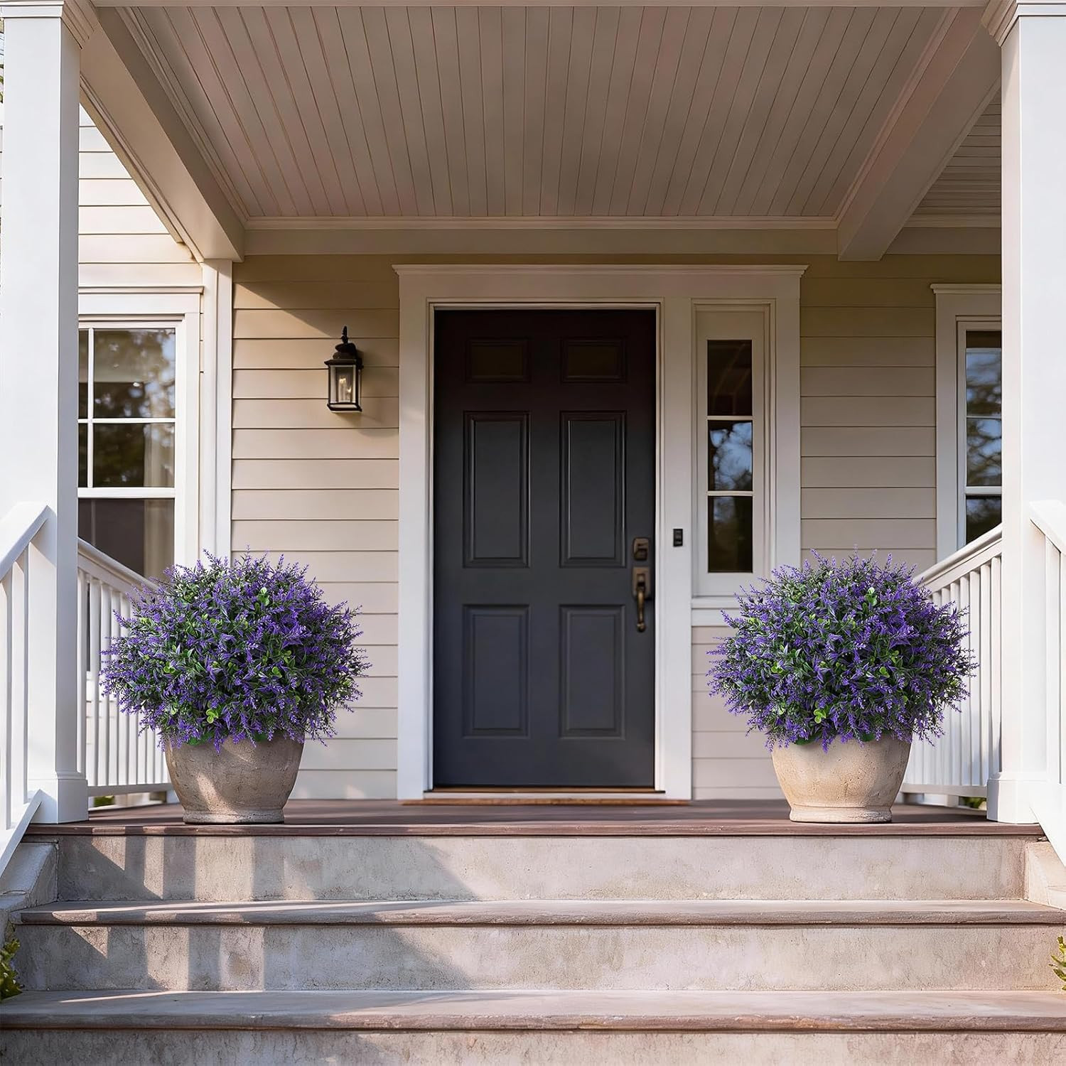 Set of 2 UV-Protected Eucalyptus & Lavender Topiary Trees for Home Decor