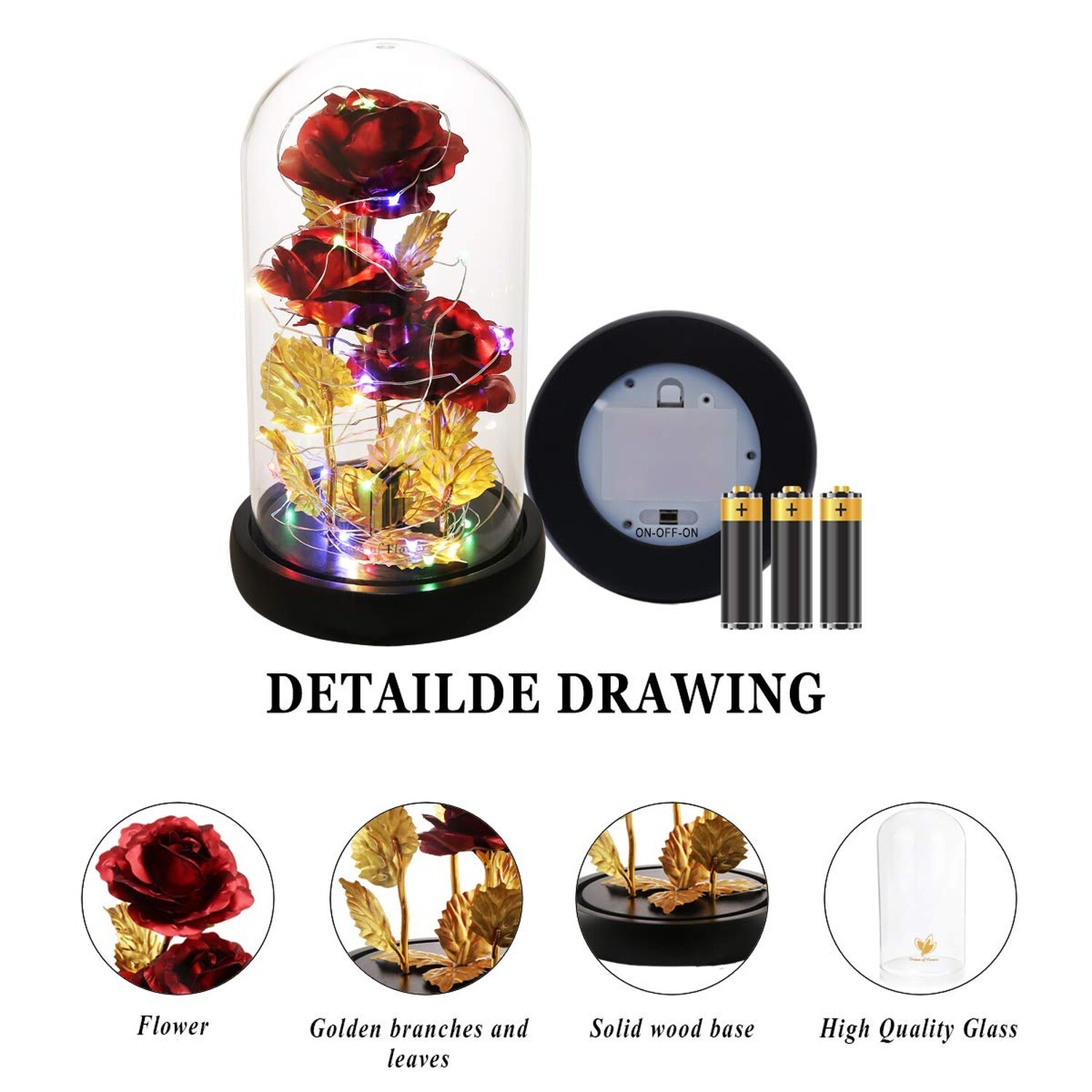 Birthday Gifts for Women, Beauty and The Beast Rose 24K Red Rose in Glass Dom…