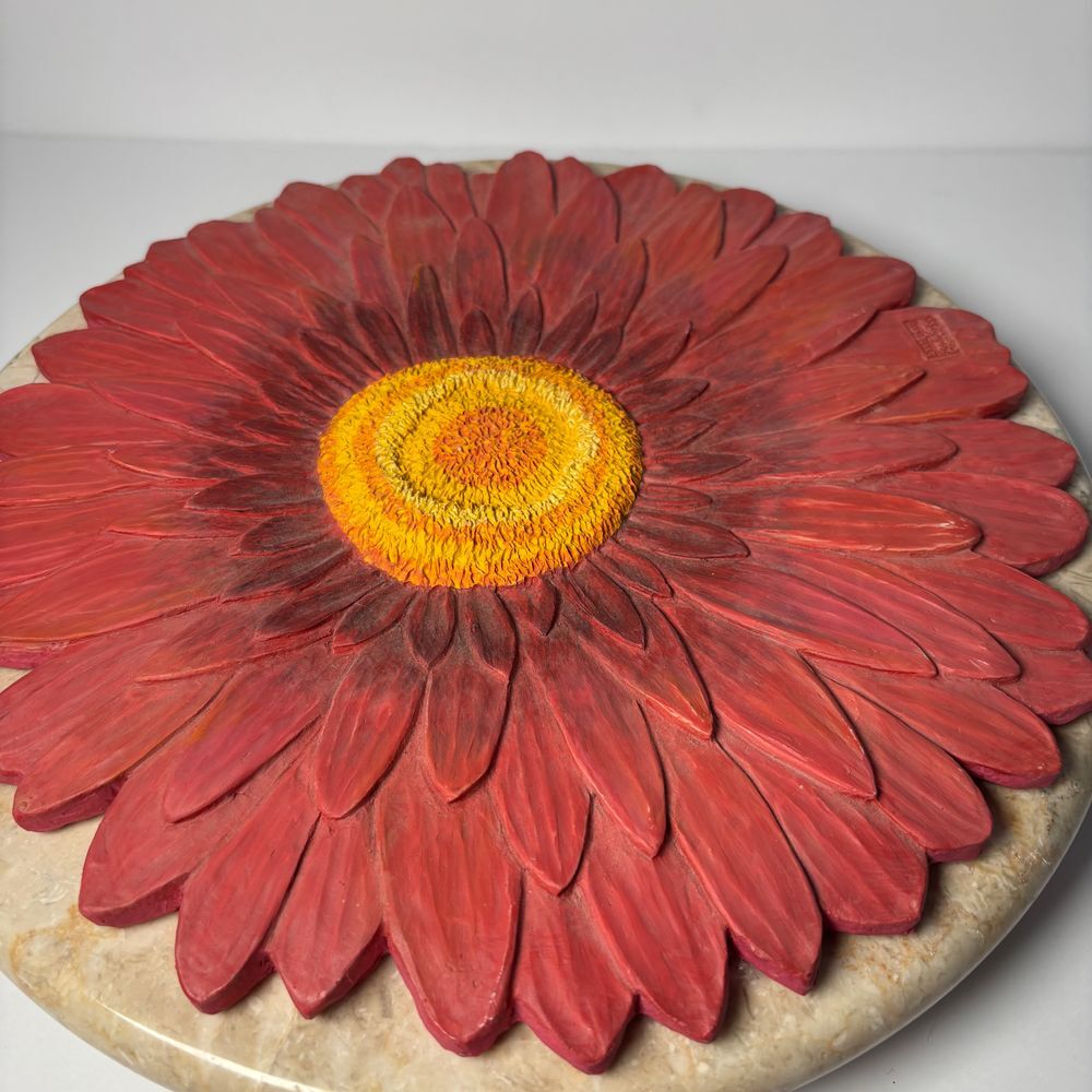 Red Sunflower 11″ Wall Hanging Ceramic Stone Evergreen Home & Garden