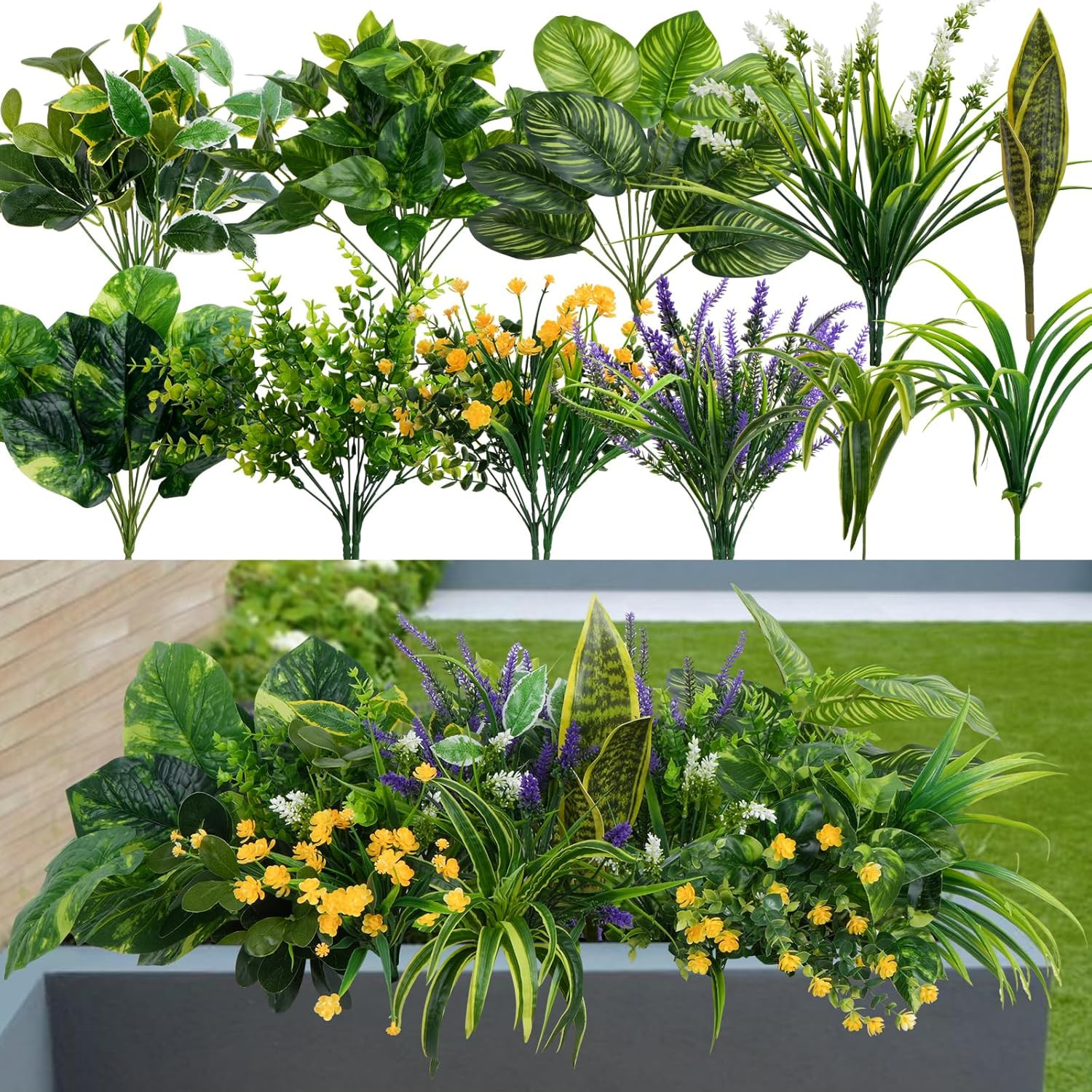 19 Bundles UV Resistant Faux Plants for Outdoor Decor – Greenery & Flowers