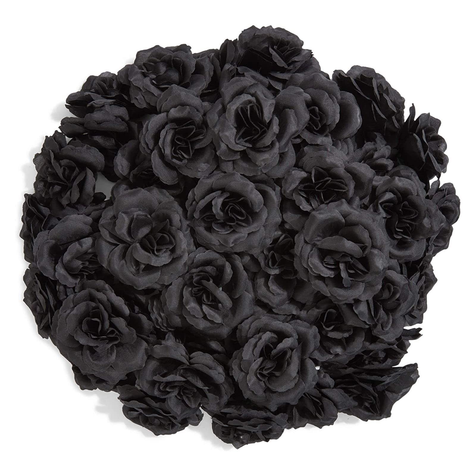 Black Artificial Roses Bulk – 3-Inch Stemless Foam Roses 50 Pack for Crafts &…