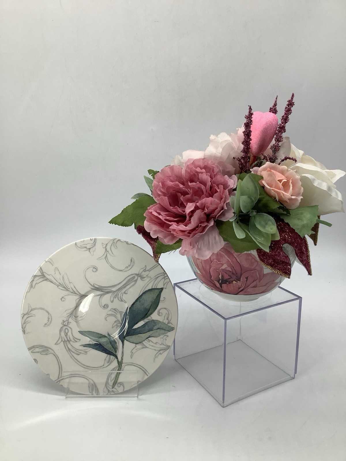 Handmade Valentines Day Pink Tea Cup Floral Arrangement