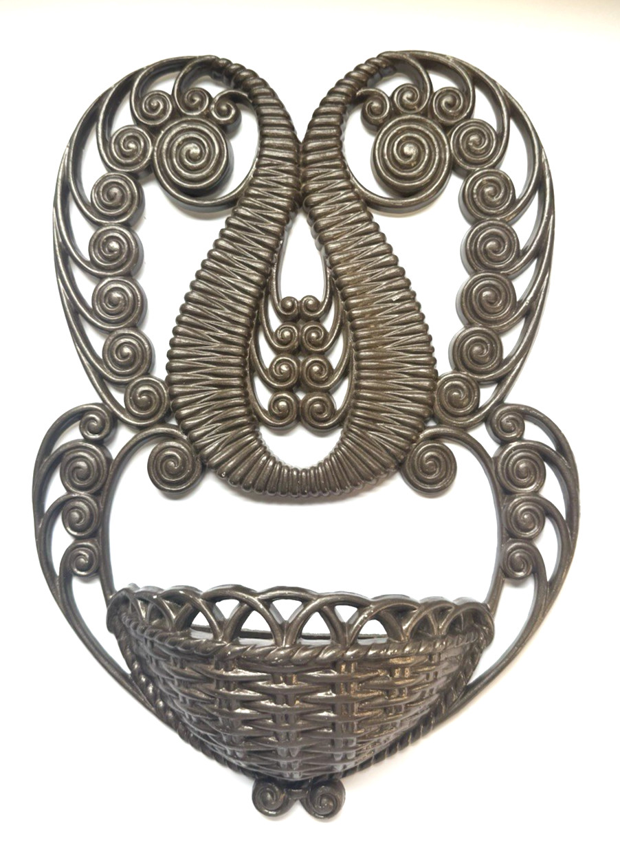 Hollywood Regency Homeco Burwood Wall Pocket Planter Faux Wicker Scroll Design