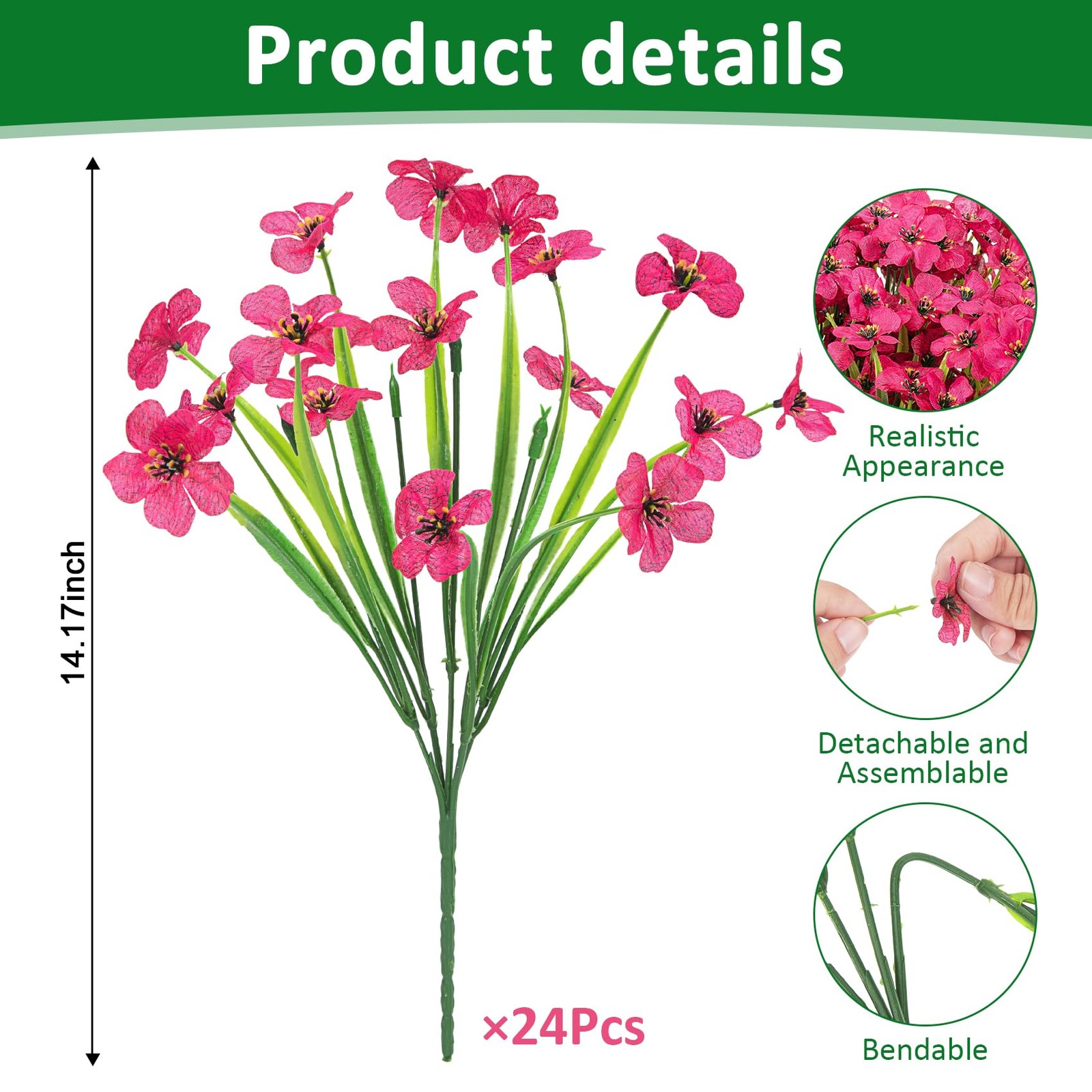 24 Bundles Artificial Flowers for Outdoors, Fake Silk Flowers UV Resistant Fa…