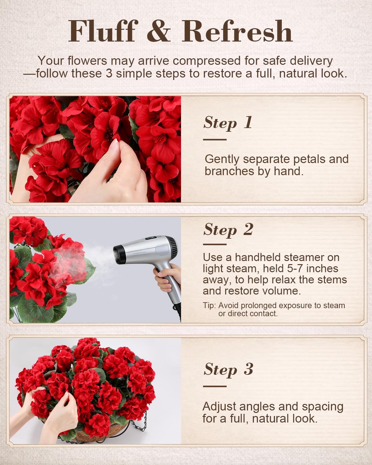 Artificial Flowers for Outdoors 12 Bundles of UV-Resistant Geraniums, Realistic