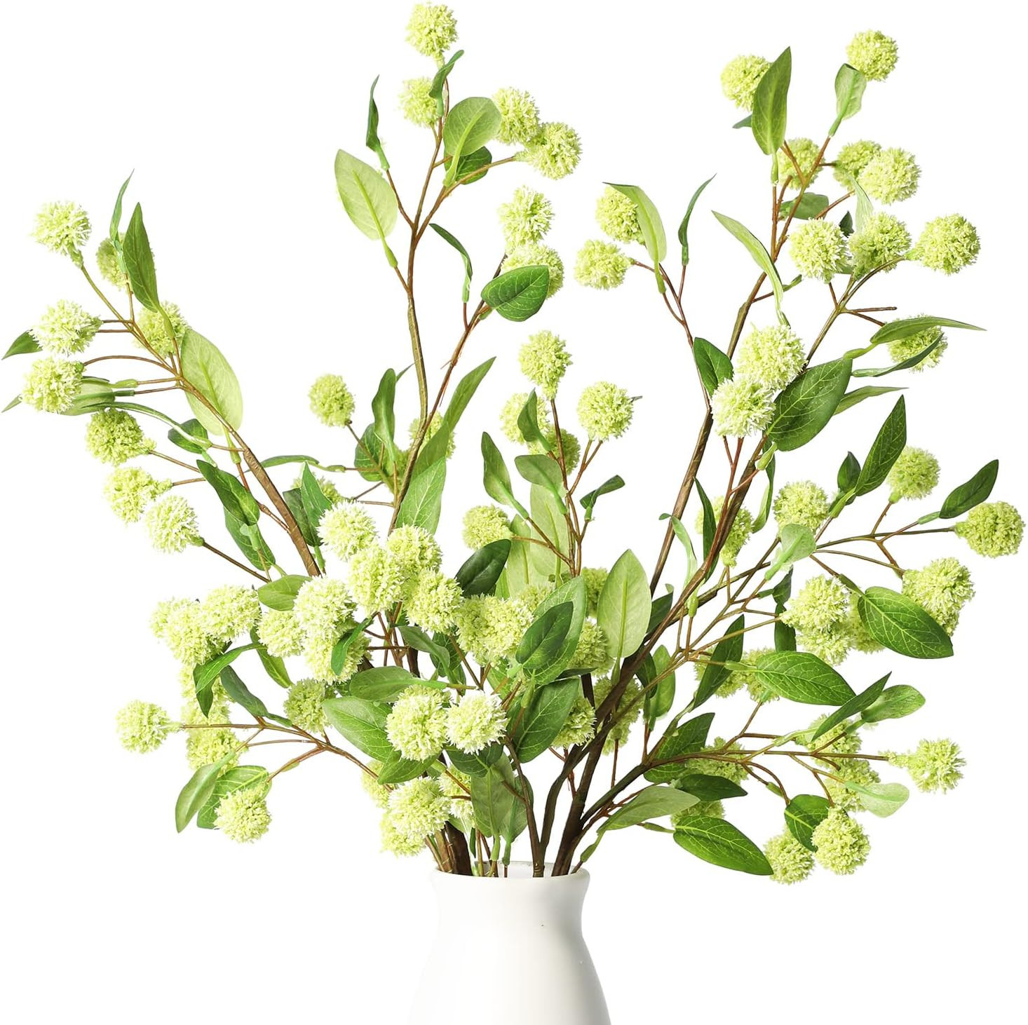 4Pcs 35.4″ Green Faux Branches for Home, Office & Garden Décor – White Orchid