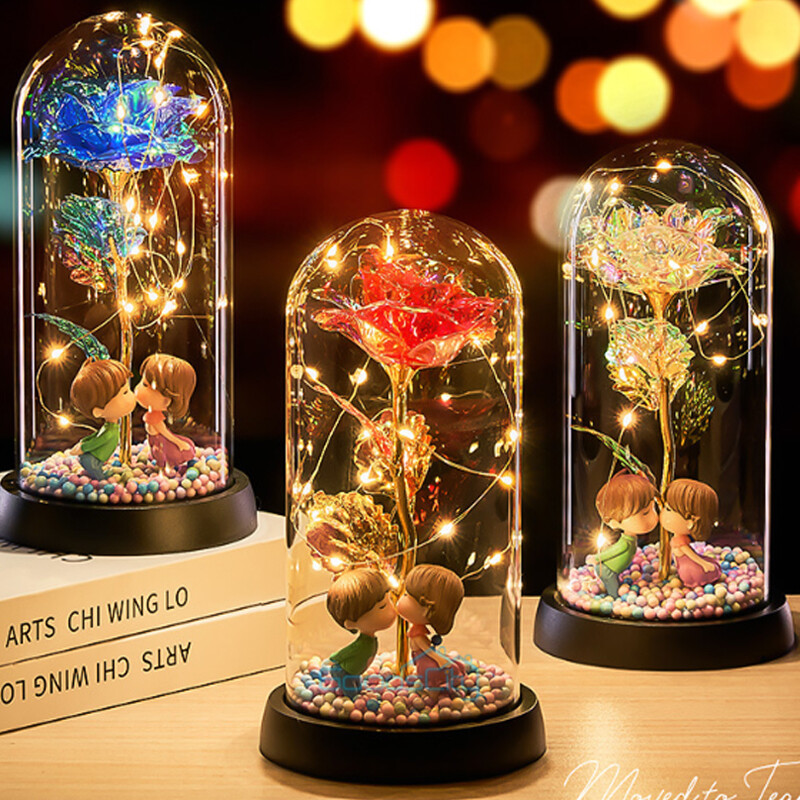 LED Luminous Crystal Galaxy Enchanted Rose Glass Forever Home Decoration Gift
