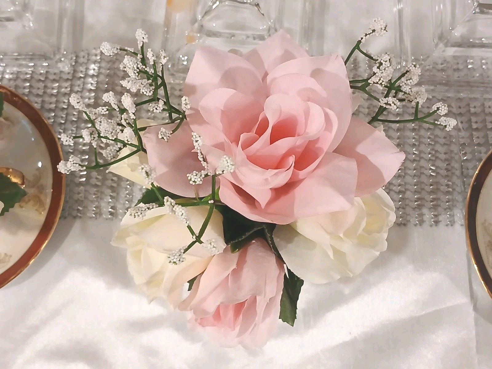 Bridal Pink & White Roses Floral Arrangement Tea Party Cup POP-IN Birthday Love