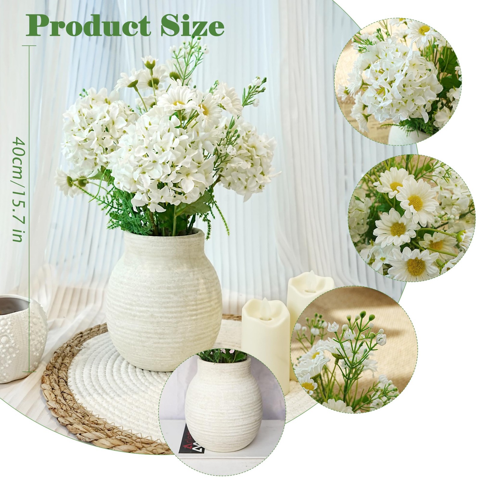 Centerpieces for Tables, Fake Flowers with Vase Home Decor
