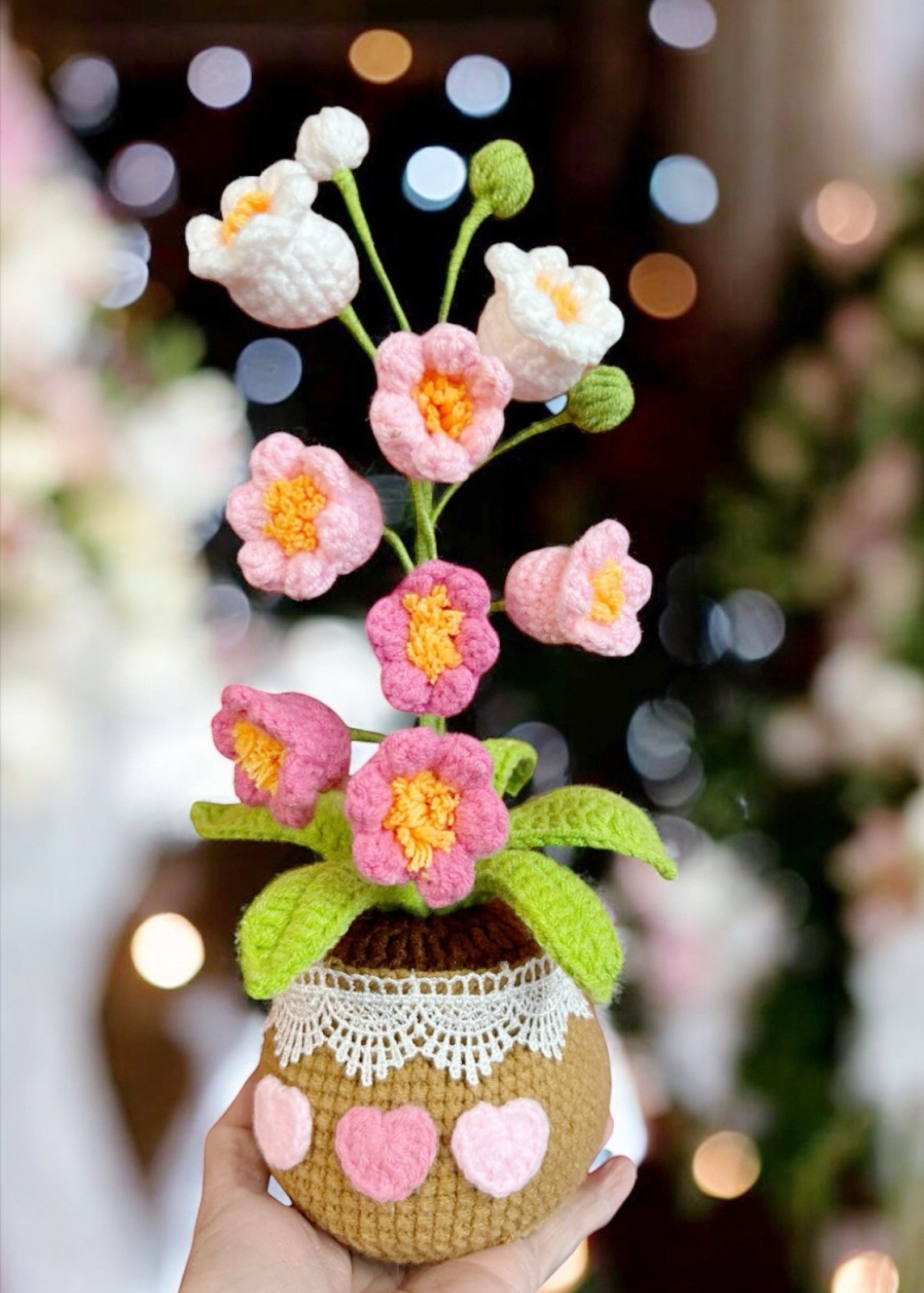 Flower Crochet Lily of the Valley Pot, Handmade Knitted Flowers Pot, Price For 1