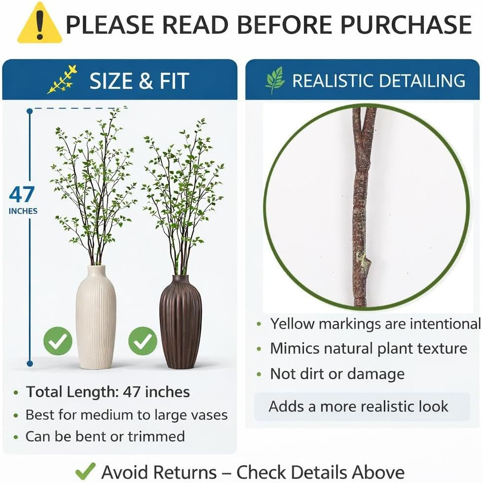 3 Pack 47 Inch Real Touch Faux Enkianthus Tall Branches | Realistic Long Stems A