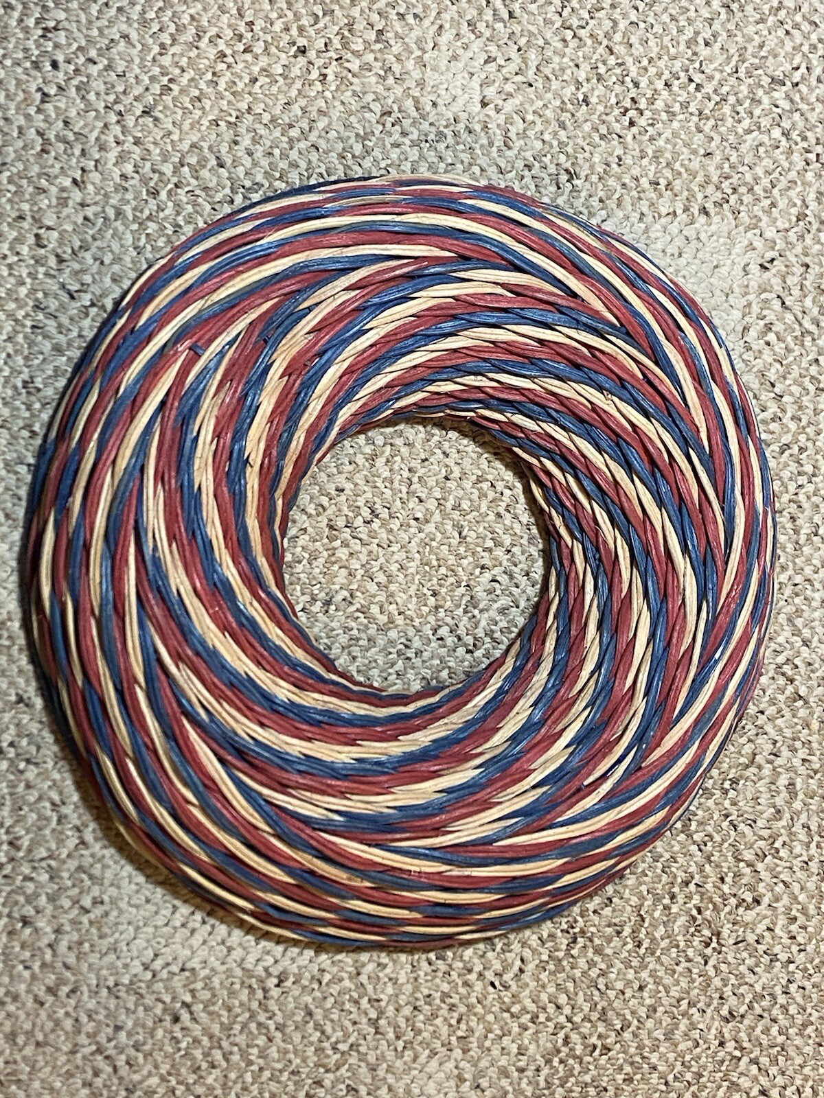 New Threshold Round Handcrafted Rattan Wreath Floral Decor 16″ Red Blue Tan