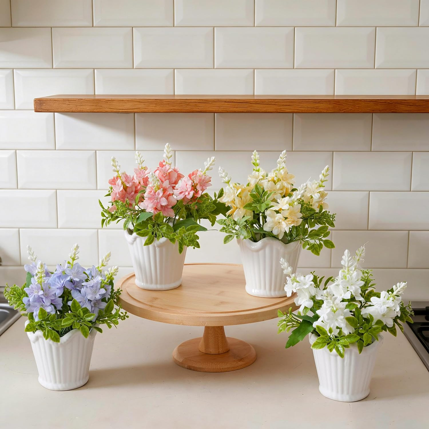 4PCS Faux Spanish Dagger Flowers in Ceramic Pot – Spring Table Decor