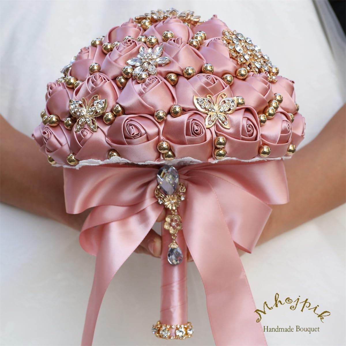 Bridal Wedding Bouquet Round Throw Toss Artificial Rose Blush Pink 7.1 Inch
