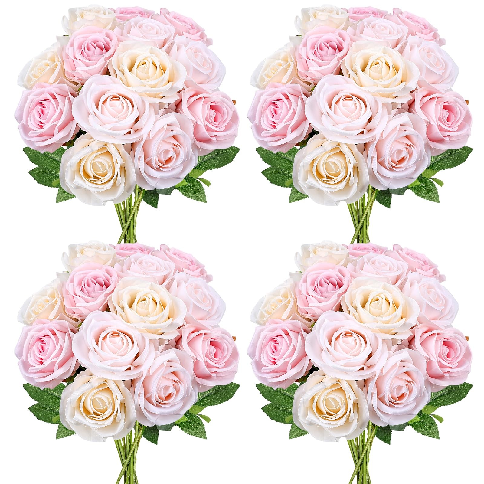 48 PCS Champagne & Pale & Light Pink Roses Artificial Flowers
