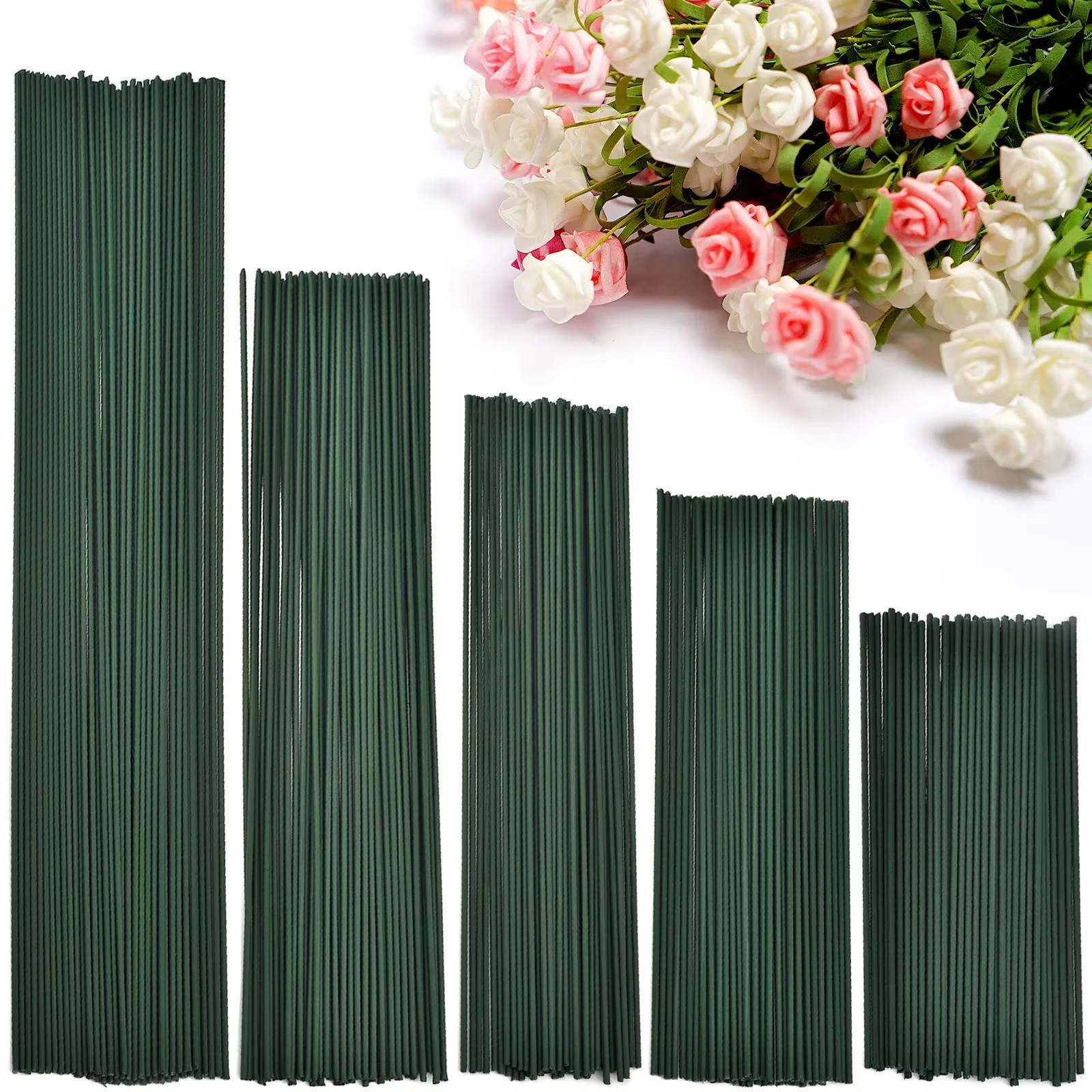 50Pcs 15/20/25/30/40Cm Artificial Green Flower Stems DIY Floral Material Handmad