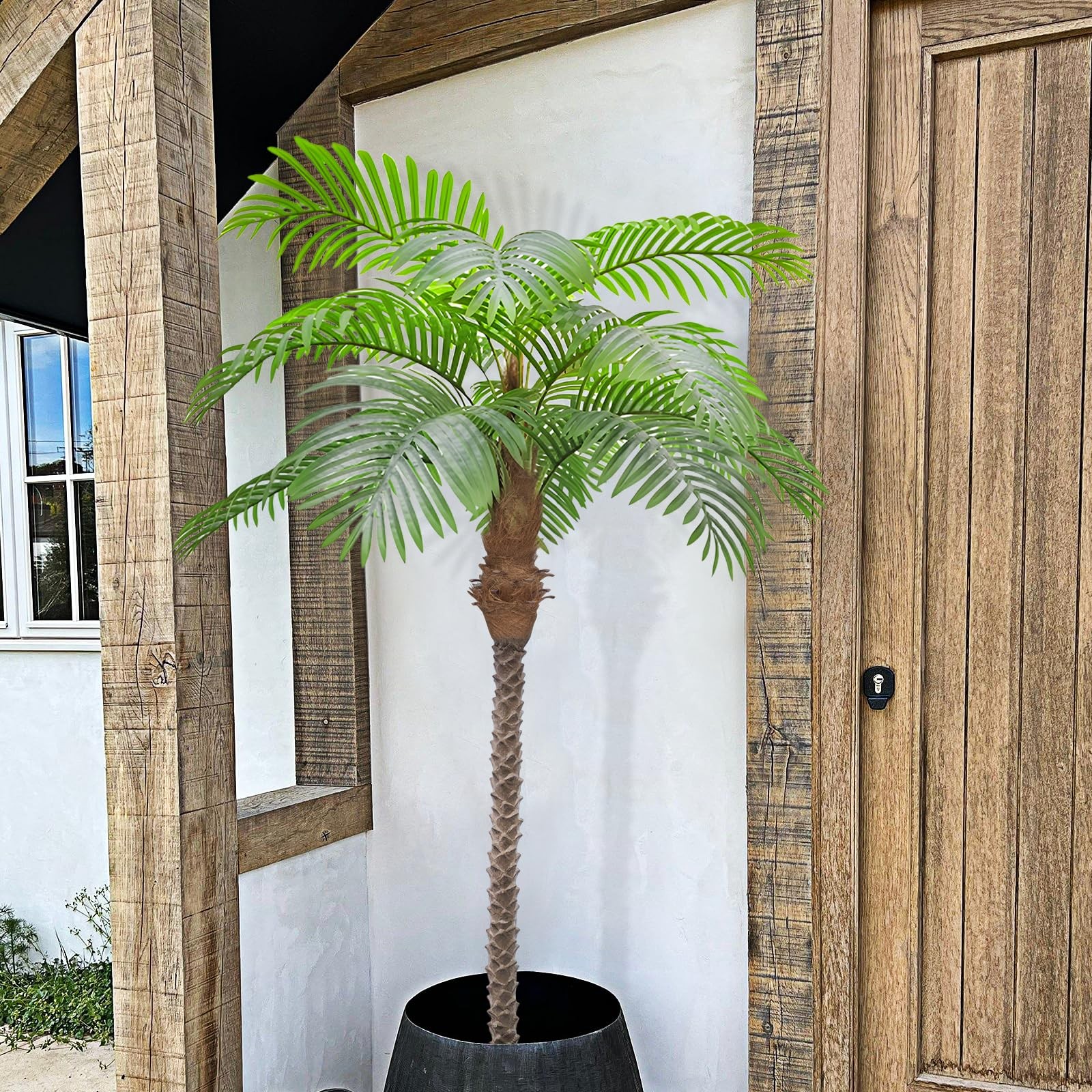 Artificial Palm Trees 6.5ft Tall Fake Tree for Outside, 78in 15Leaves Large P…
