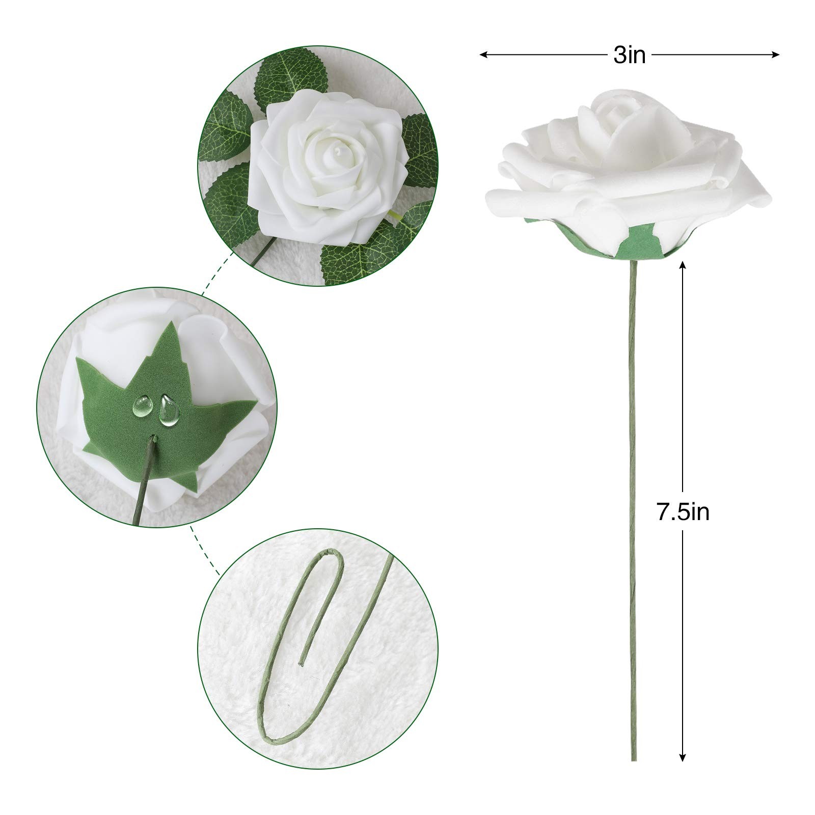 Artificial Flower 50pcs Real Looking Fake Roses w/Stem for DIY Wedding Bouque…