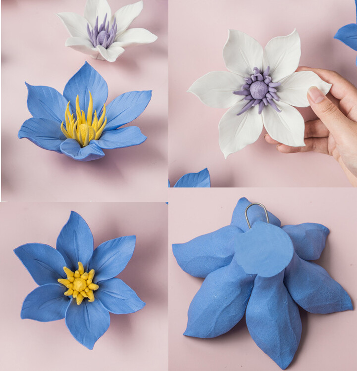 Porcelain Ceramic Flowers 3D Clematis Wall Decor Hangings Study Living Room