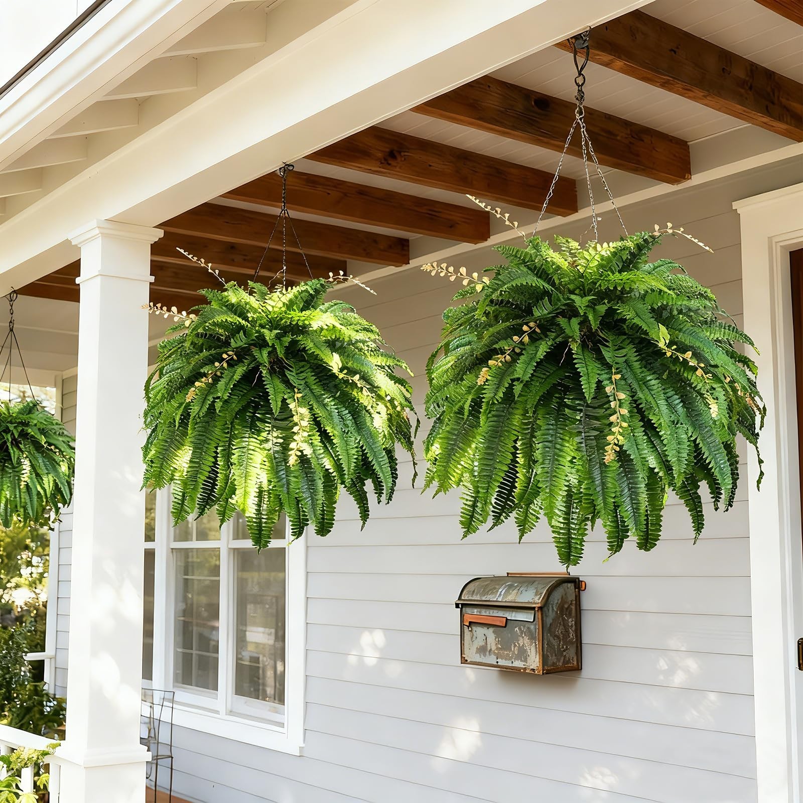 2pcs 48in Faux Boston Ferns – UV Resistant, Weatherproof Outdoor/Indoor Plants f