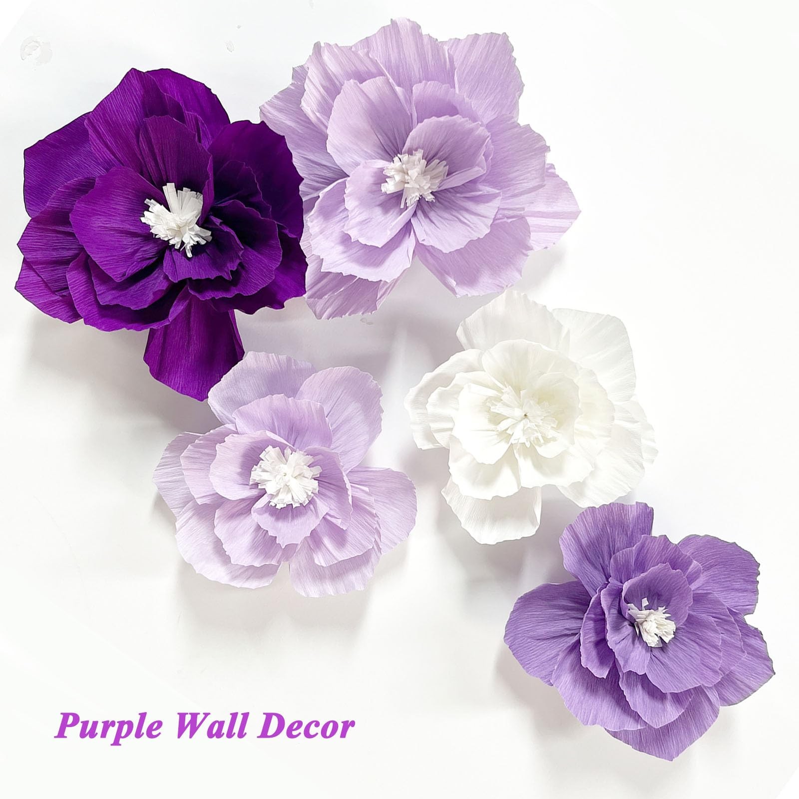 Purple Paper Flowers 3D Wall Décor Birthday Party Decorations Women