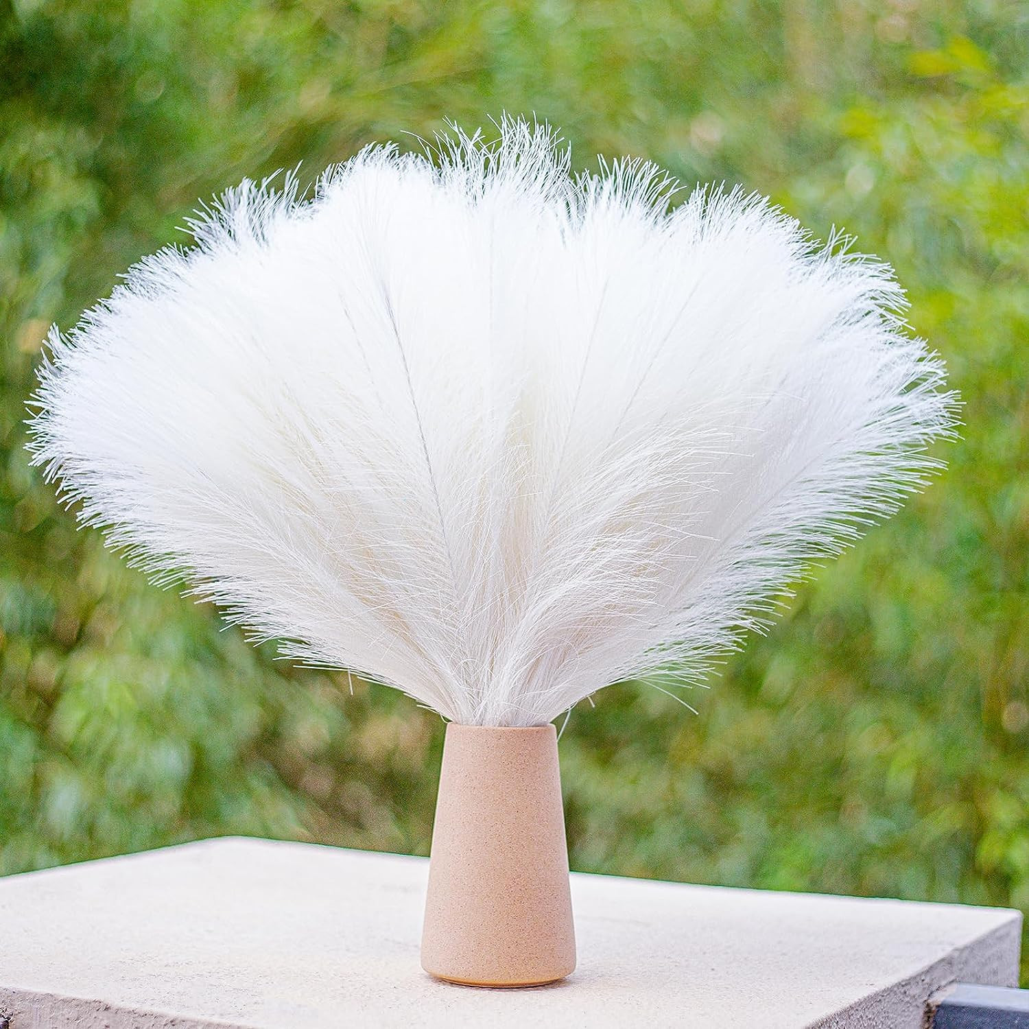 10 Stems White Pampas Grass Fluffy – 17.7″ Faux Pampas Grass Decor Small Pampas