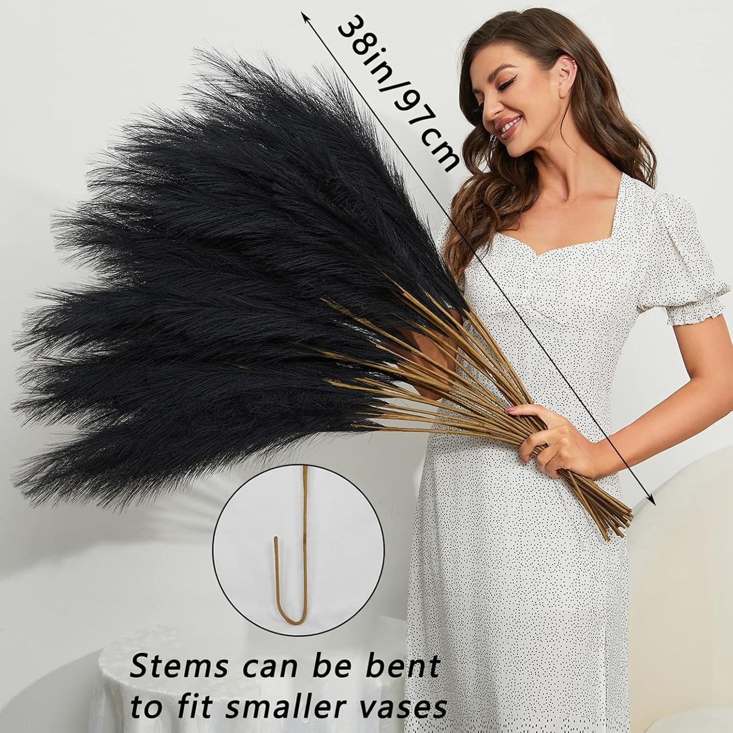 8 PCS Faux Pampas Grass Decor 38″/3.1FT Tall Fake Pompas Floral Large Artific…