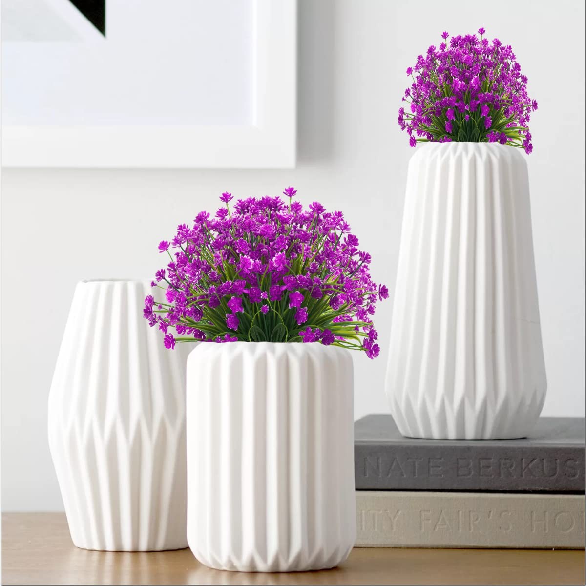 Outdoor Artificial Fake Flowers – 8 Bundles Plastic Flowers Outdoor Plants UV…