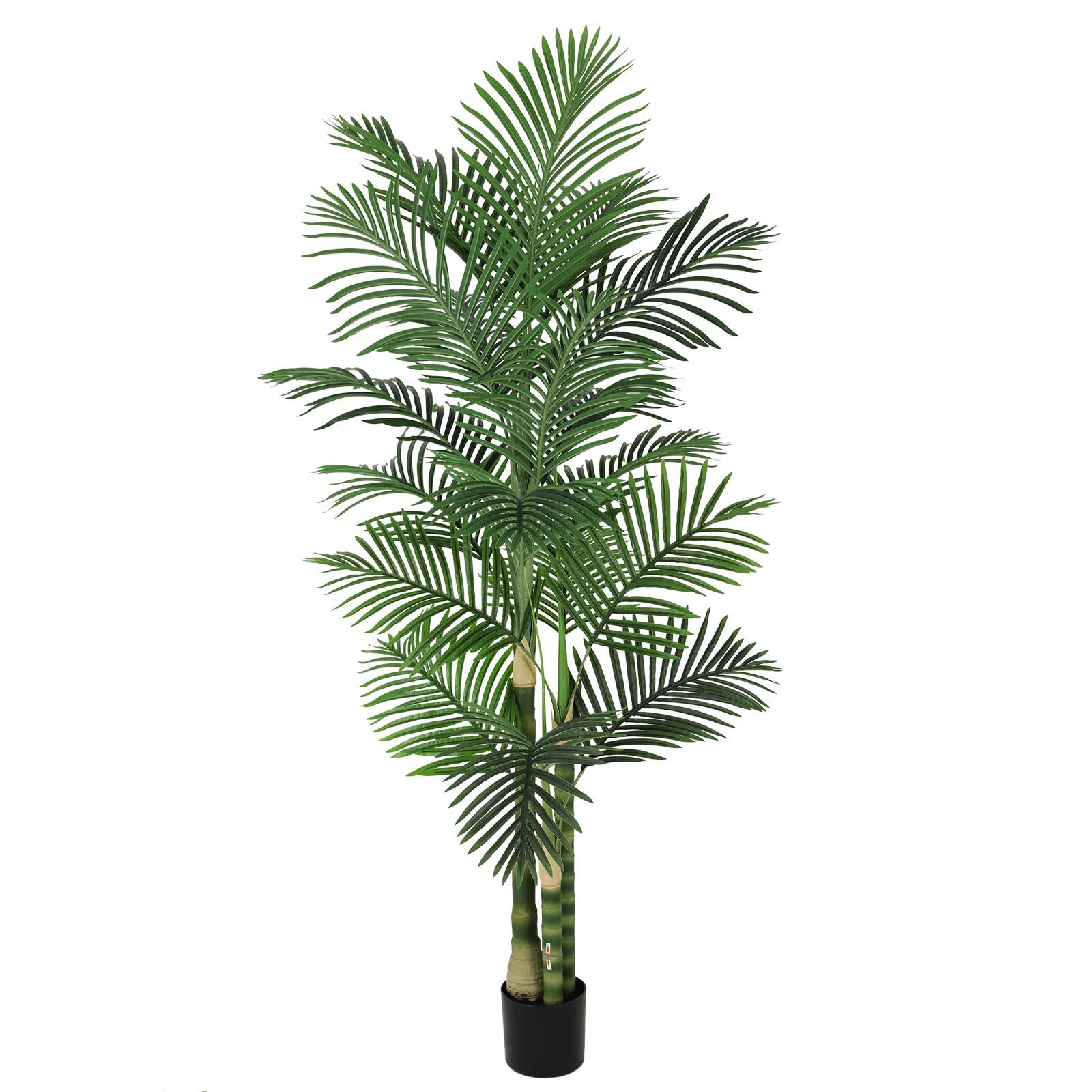 6ft Ultra-Full UV Resistant Fake Golden Cane Palm Tree with Triple Trunks, 72…