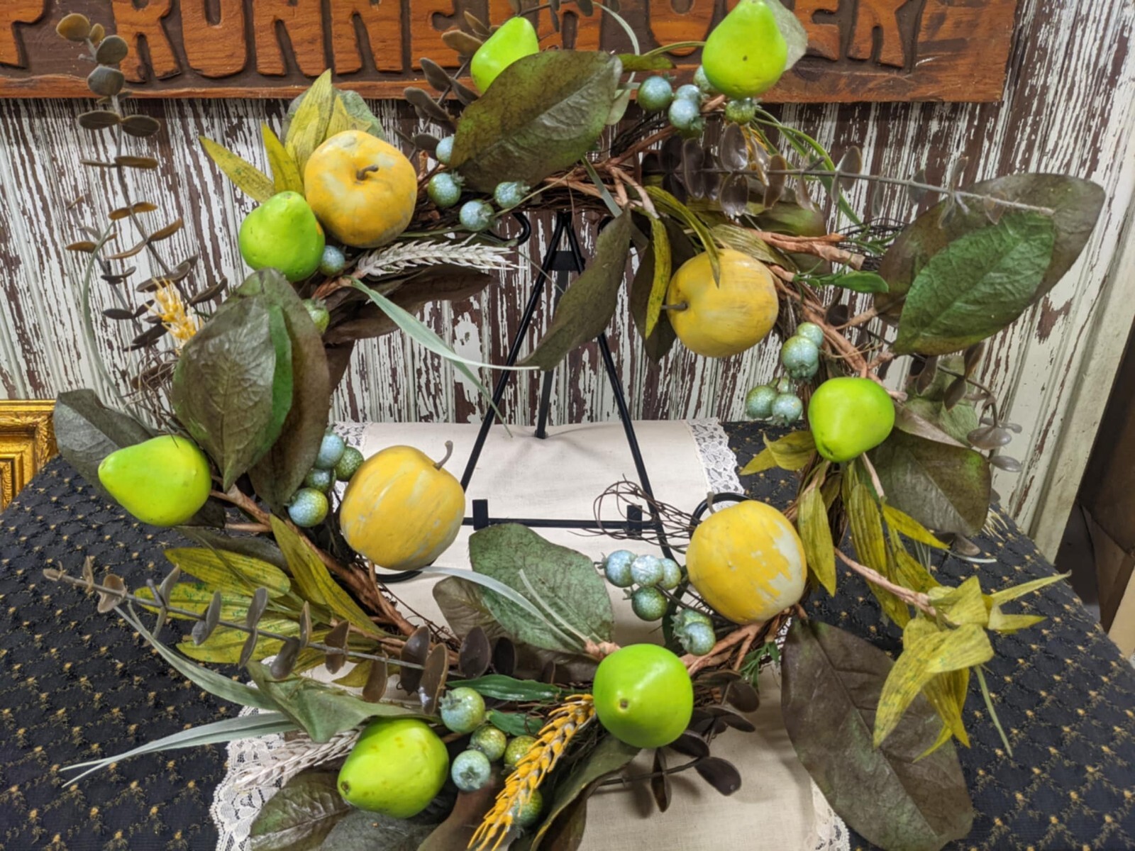 Artificial Greenery Apple and Pear with Berries Spring Wreath for Front Door