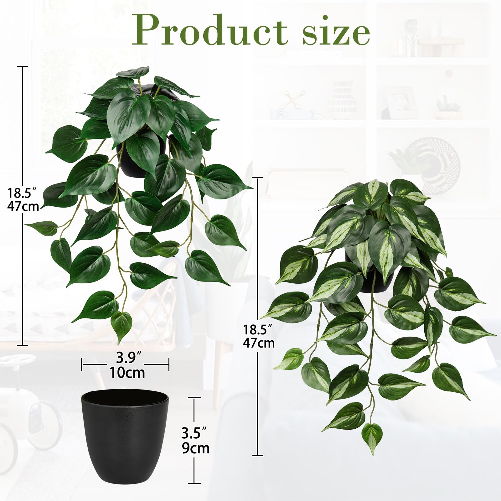 2 Pack Artifitial Hanging Plants 18″ Fake Devil’s Ivy Golden Pothos Plants, H…