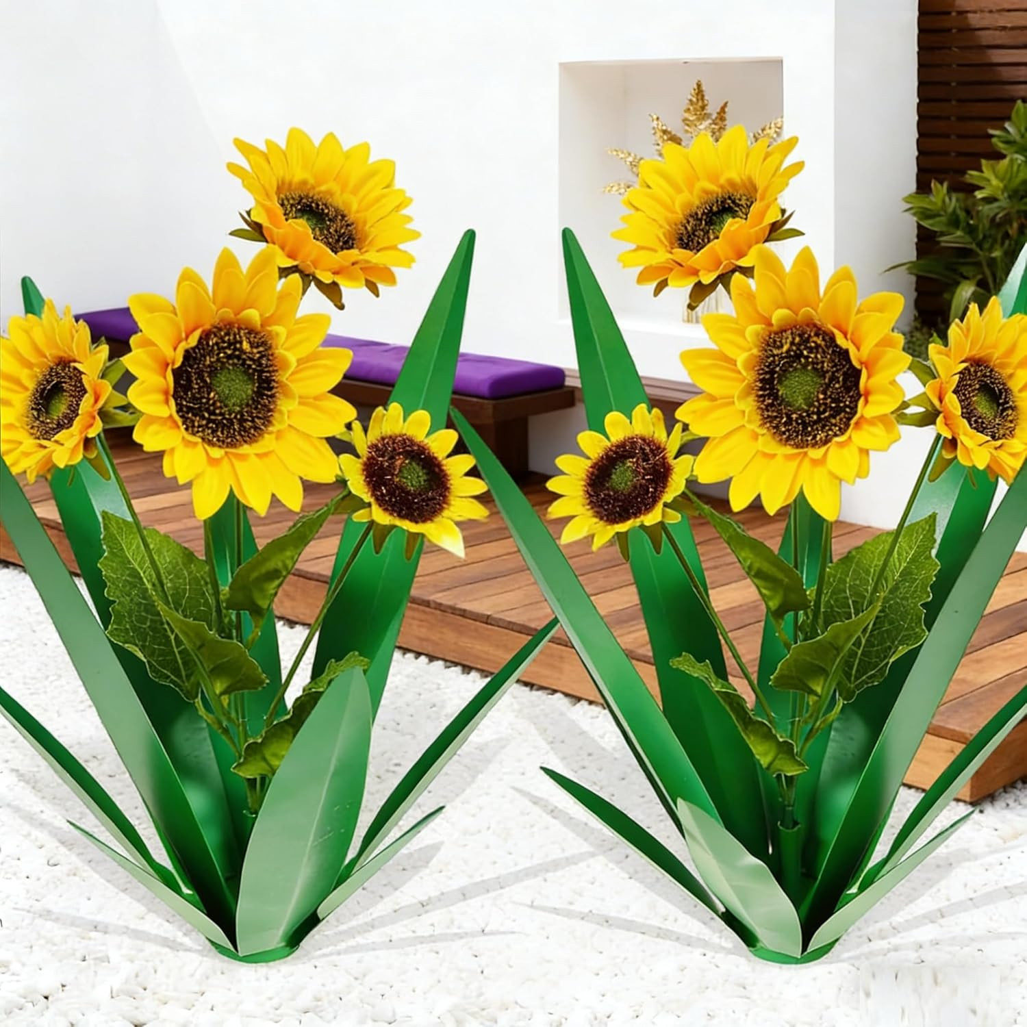 Metal Agave Plant Outdoor Decor with Artificial Flowers, 2 Pack Tequila Rusti…