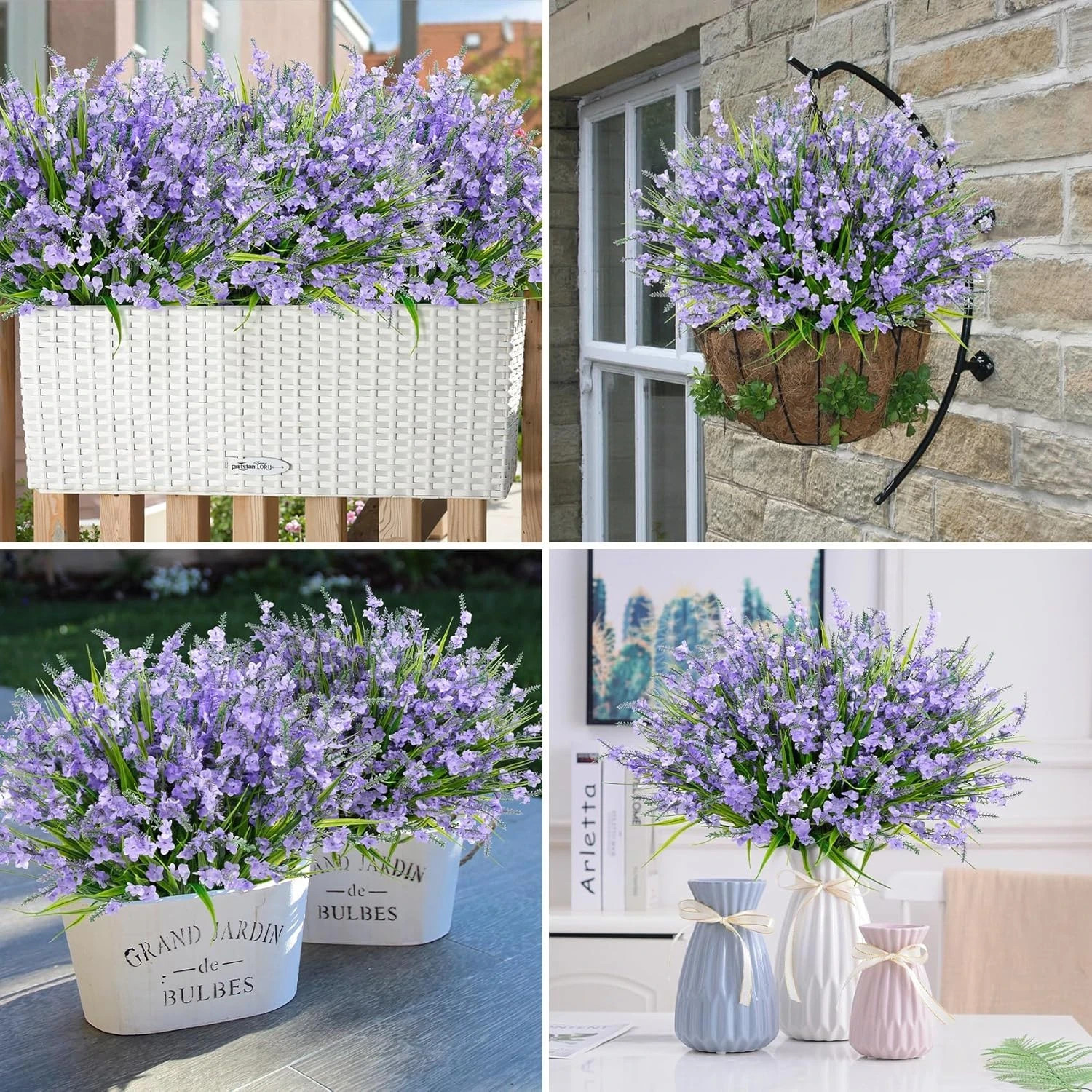 20 Bundles Artificial Lavender Flowers for Outdoors Fake Silk Flowers Faux Plant