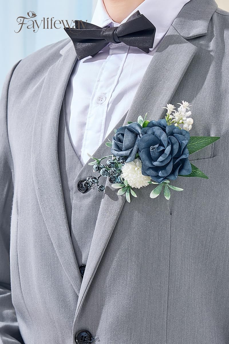 Blue Rose Corsage Boutonniere Set Prom Flower Wrist Wedding Artificial Decor