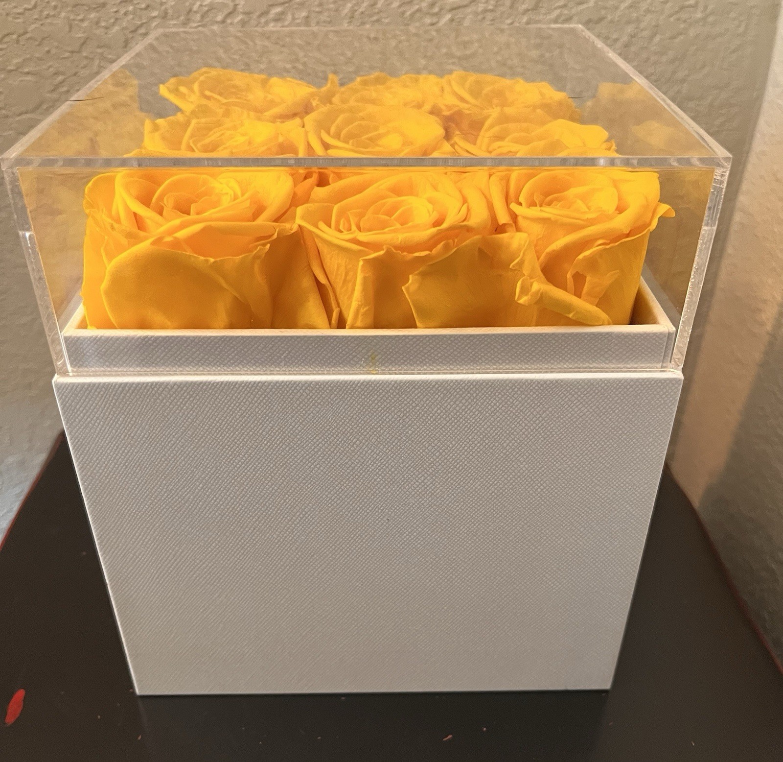 Perfectione Roses Preserved Yellow Roses in a Box With Clear Lid, Long-Lasting