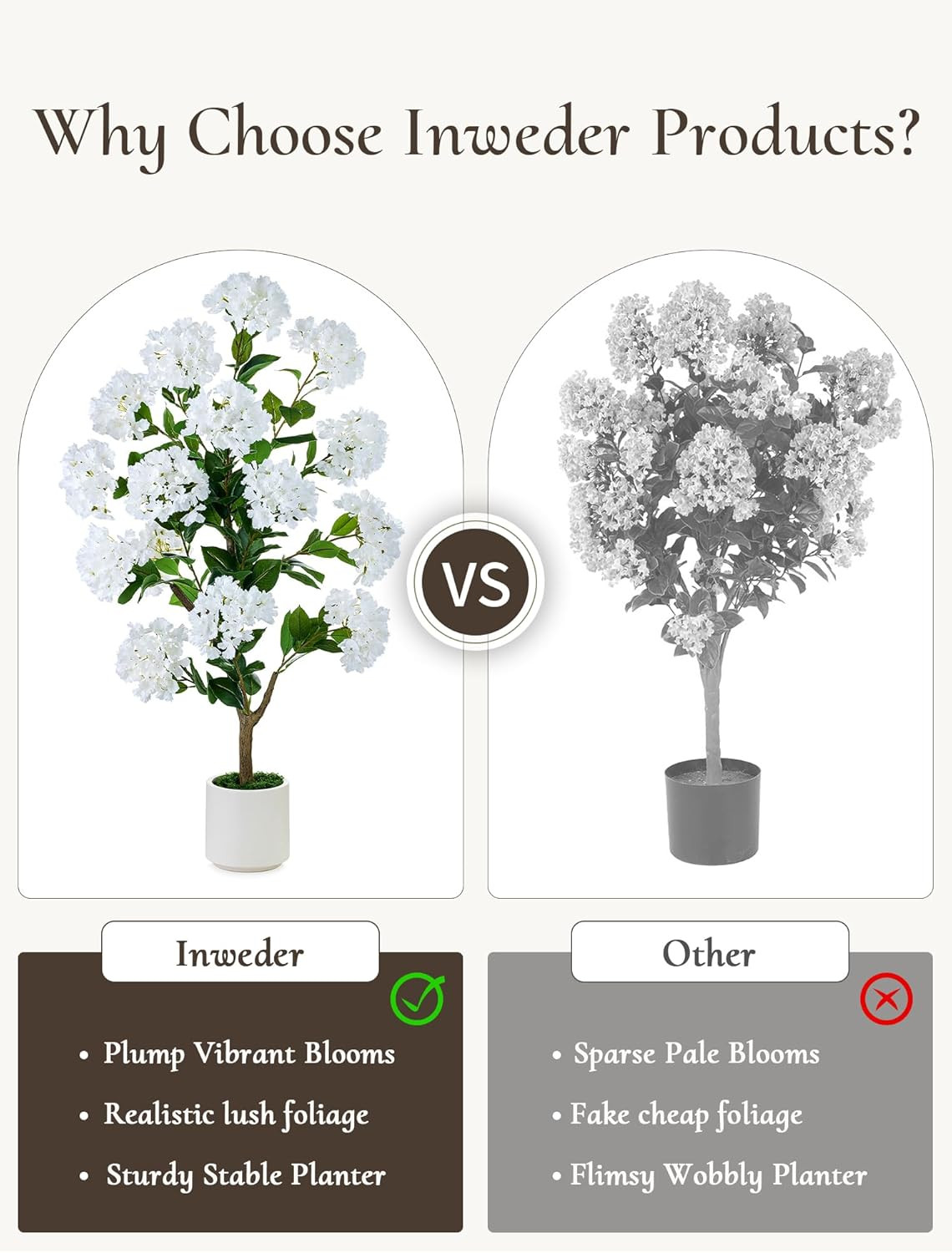Set of 2 Artificial Crape Myrtle Trees – 3.6Ft Silk Plants for Indoor/Outdoor De