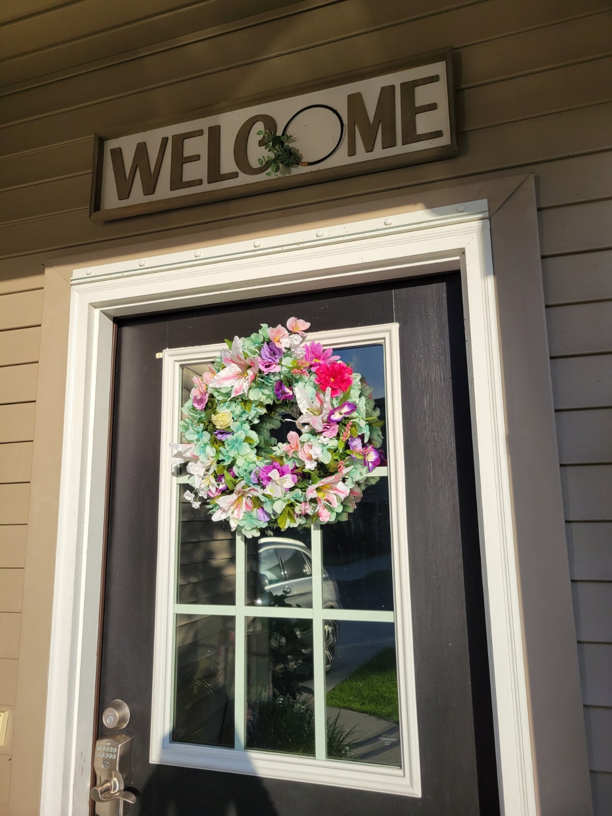 FLORAL one of a kind WREATH flowers Decor Front Door 16″ new green white pink