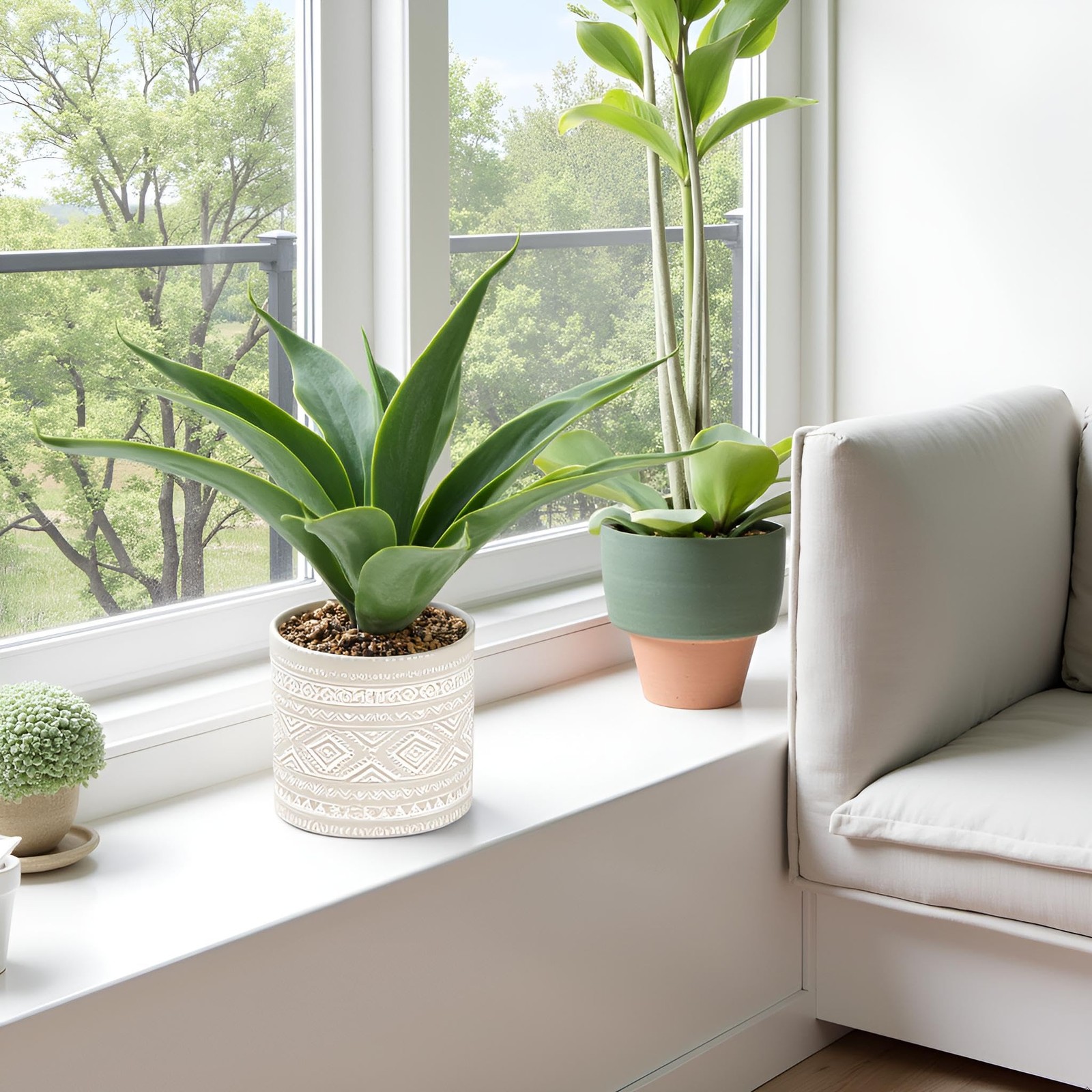 13.8 Inch Artificial Potted Plants Succulent Fake Aloe Large Grey Decor Set