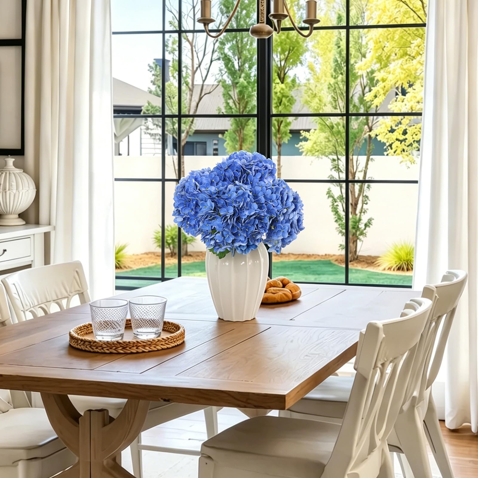 5Pcs Dark Blue Hydrangea Artificial Flowers for Home Wedding Decors