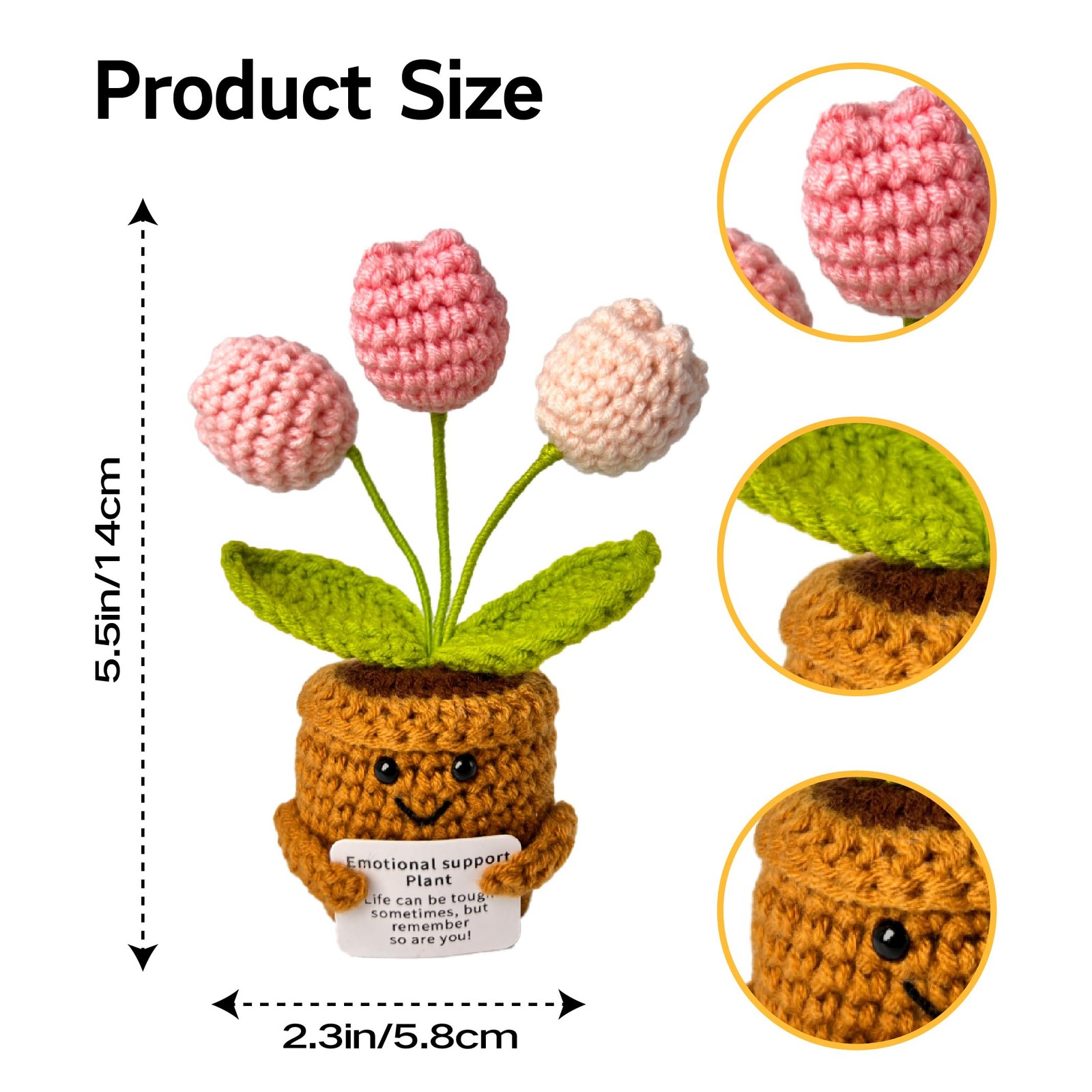 Emotional Support Crochet Flower in Pot,Uplifting Handmade Knitted Plush Plan…