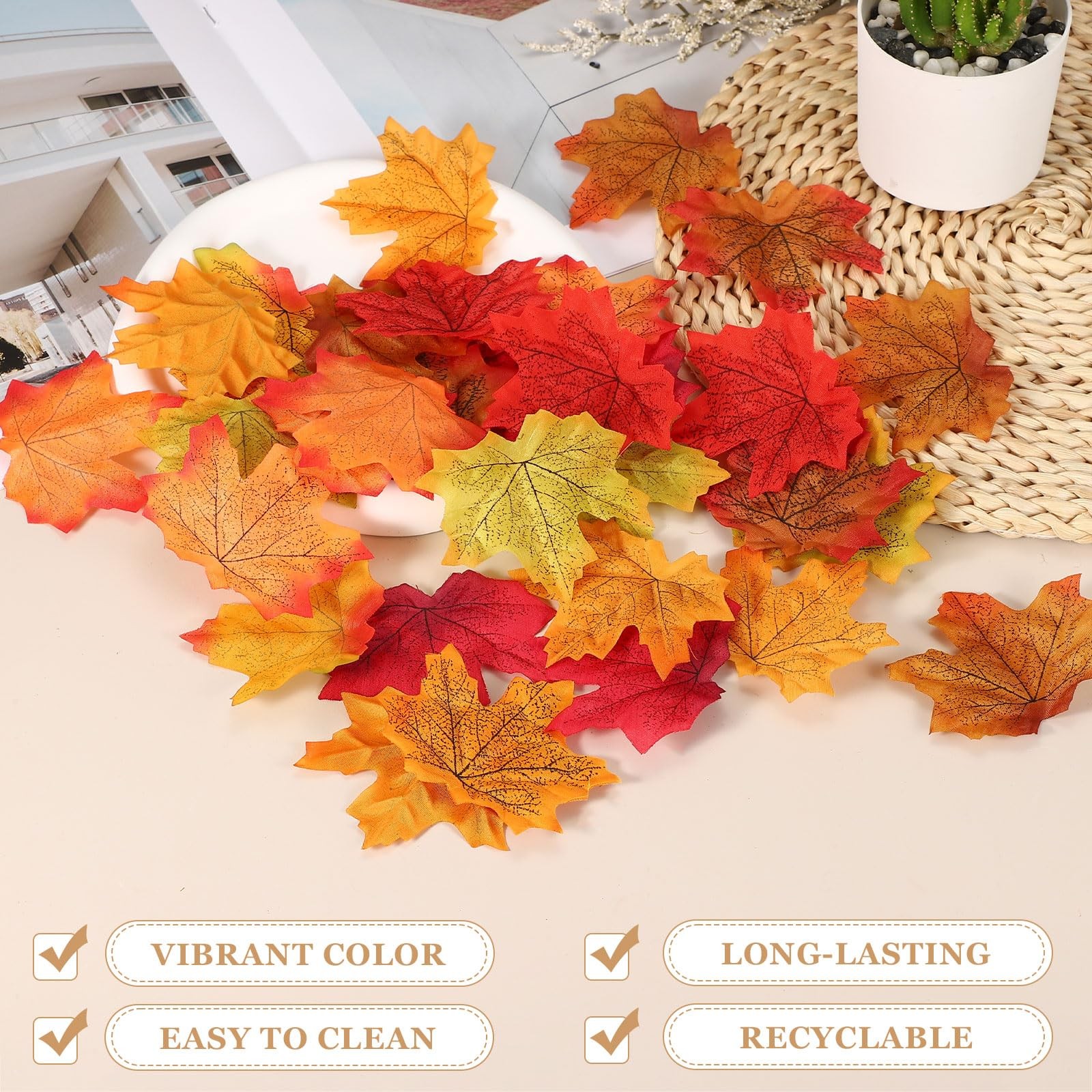 400Pcs Fall Leaves 3.3 Inch Colored Mixed Fake Leaves Artificial Maple Leaf D…