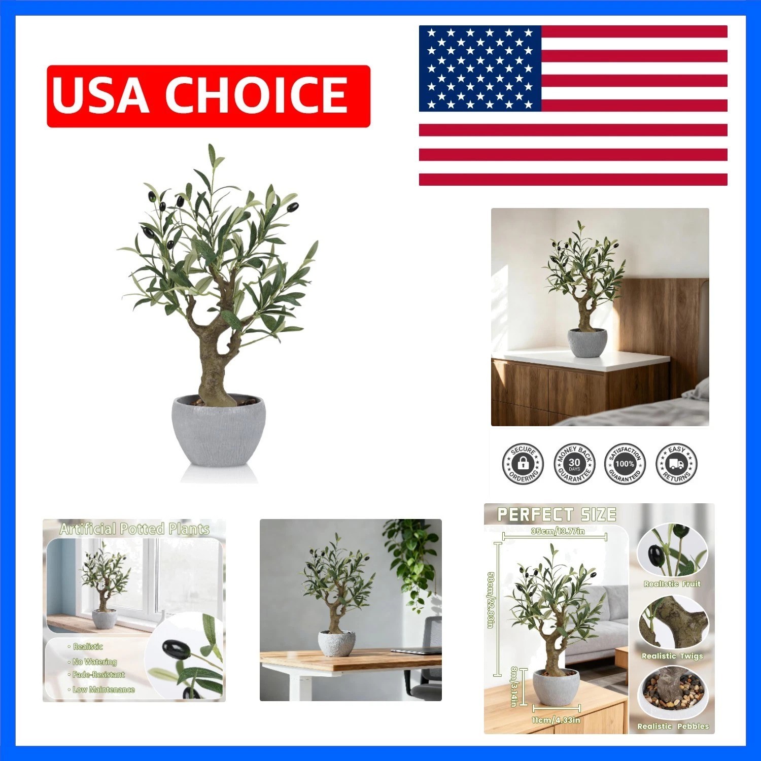 Artificial Olive Tree Potted Plant with Stone Pot, 20.5″ Tall Japanese Bonsai…