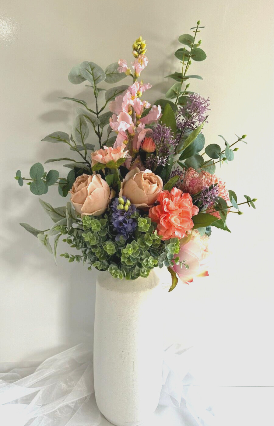 Flower Arrangement Real Touch Roses Eucalyptus Zinnia Floral Bouquet Flowers