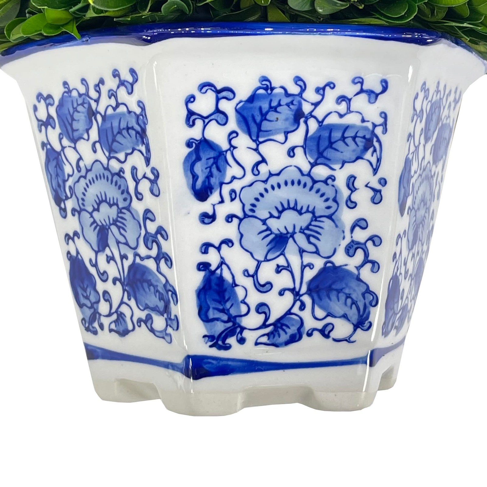 9.5″ Naturally Preserved Real Boxwood Ball in Hand-Painted Blue & White China…