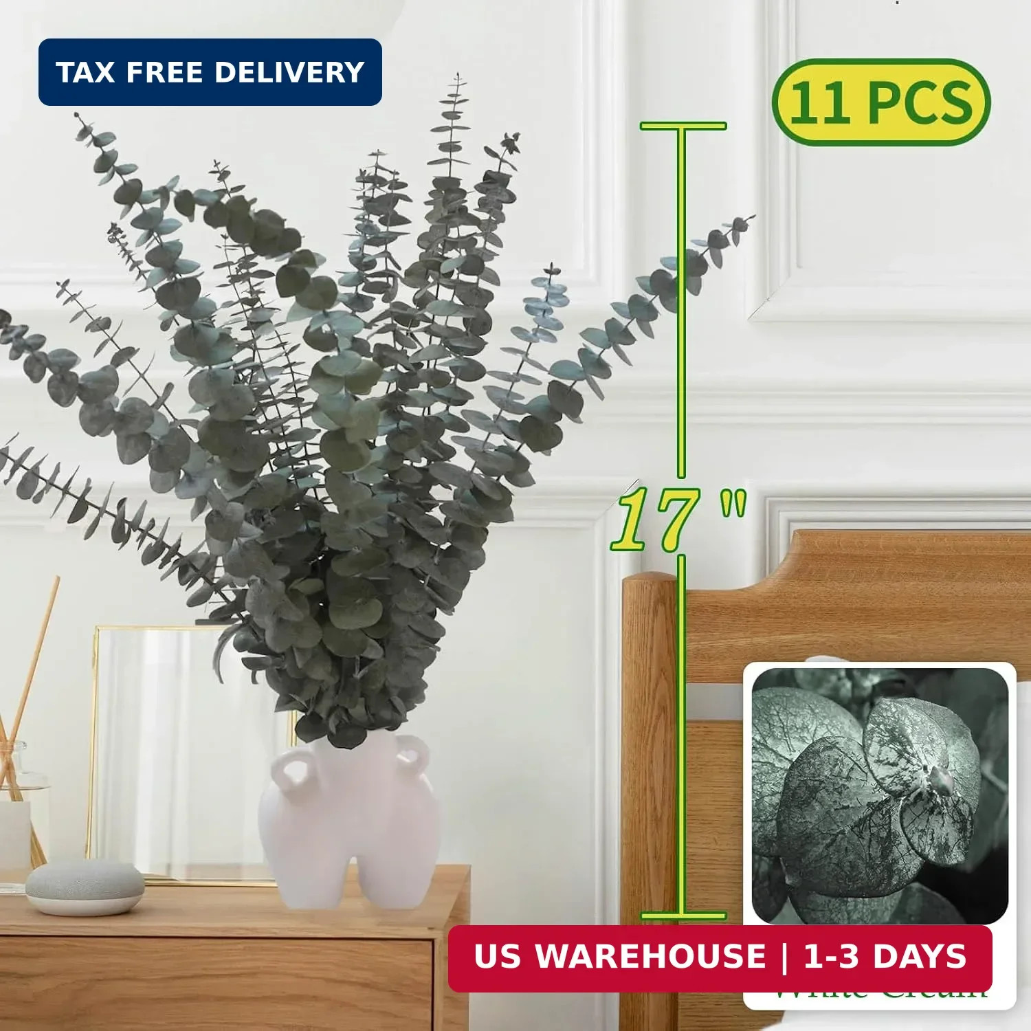 11 PCS Real Dried Eucalyptus Stem for Shower & Bathroom Decor – 17” Large Natur