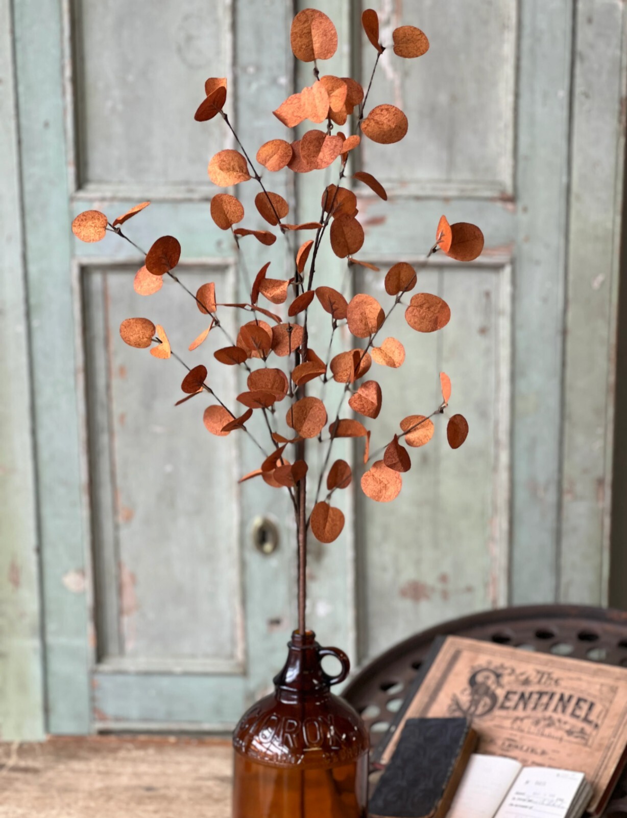 34″ Burnt Orange Penny Leaf Floral Pick Decor Accent