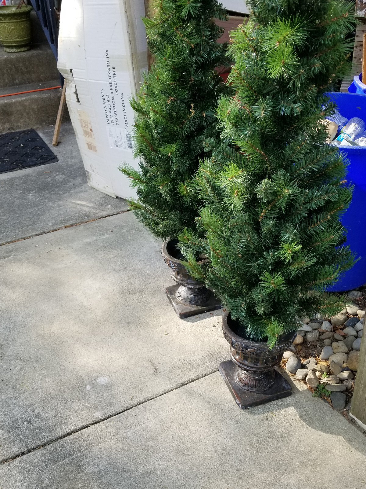 A PAIR OF DECRATIVE ARTIFICIAL FAUX POTTED PORCH PINE PLANTS 4′