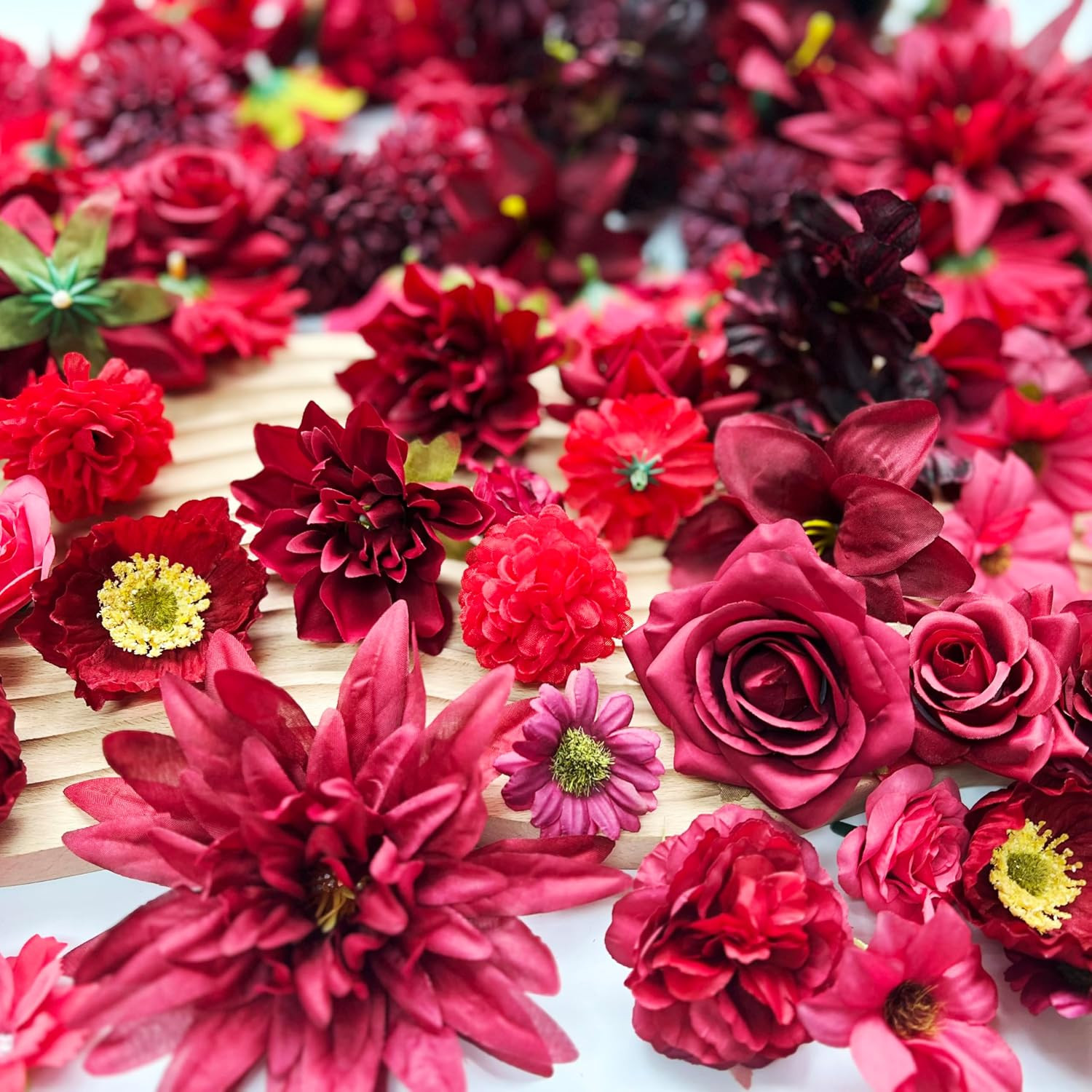 Artificial Burgundy Red Christmas Flowers Bulk Silk Roses Fake Flowers Heads for