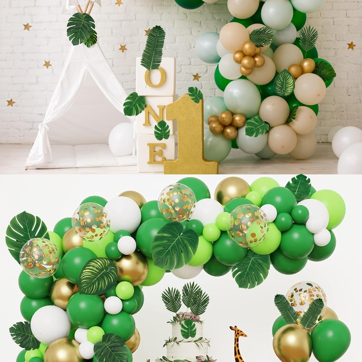 Tropical Palm Leaves Artificial 56pcs Assorted Monstera Jungle Party Table Decor