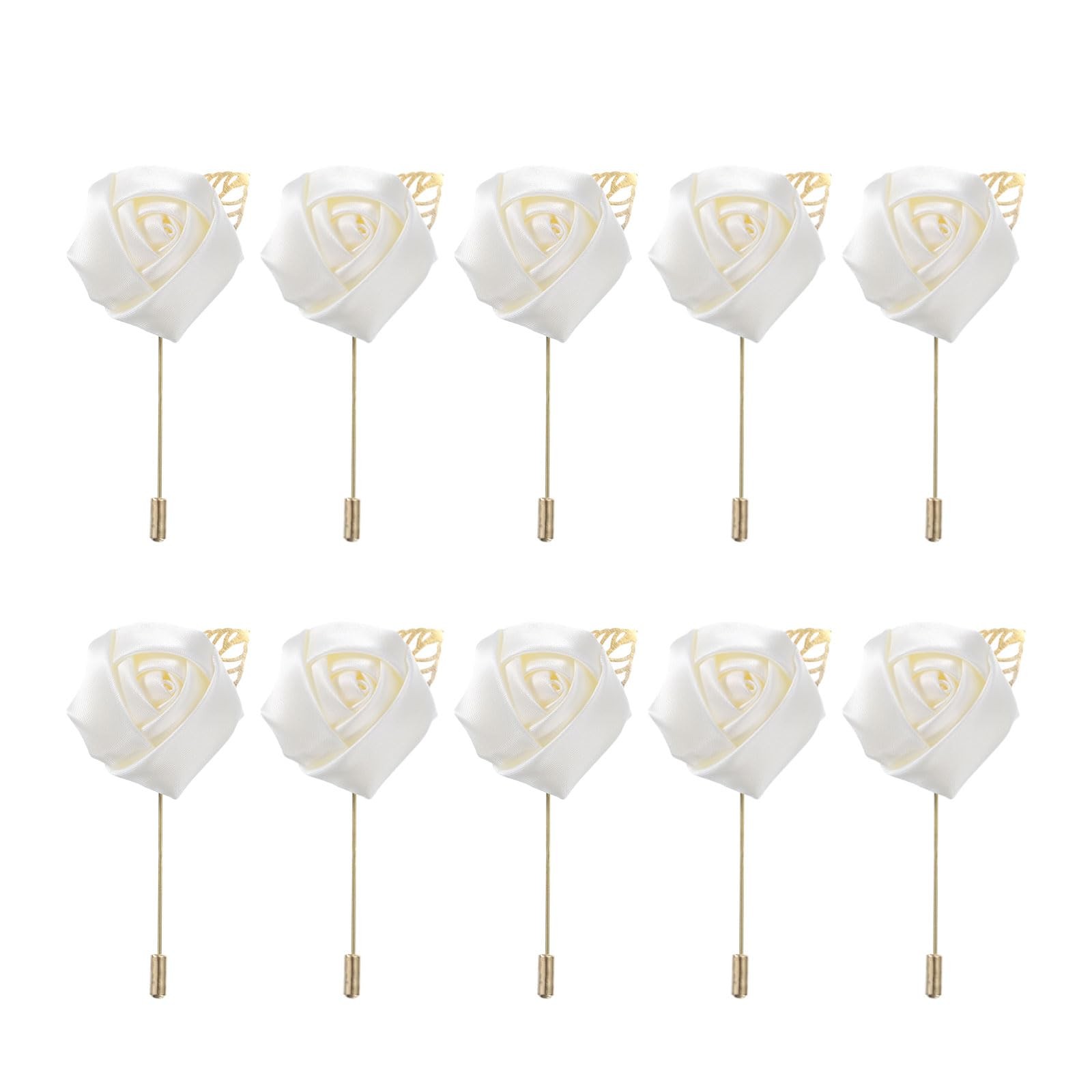 10 PCS Milky White Rose Groom Boutonnieres Pins 2×3.5 Inch Men Wedding Suit